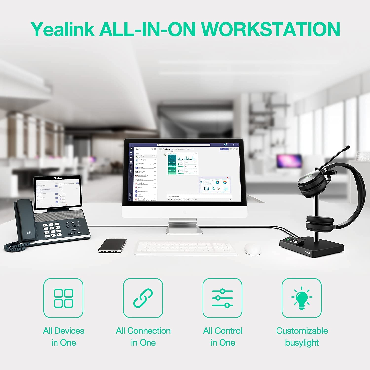 Yealink WH62 Duo Teams Wireless Noise Canceling Headset - Headset Connects and Works with USB Enabled Desk Phones, Computers and Softphones.