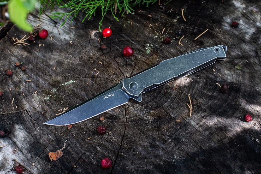 Ruike Tactical Pocket Knife for men Folding Knife Frame Lock 14C28N Steel Camping Knives Small Hiking Work Utility Knife Blet Clip Women Gifts EDC Tool Gear P108-SB
