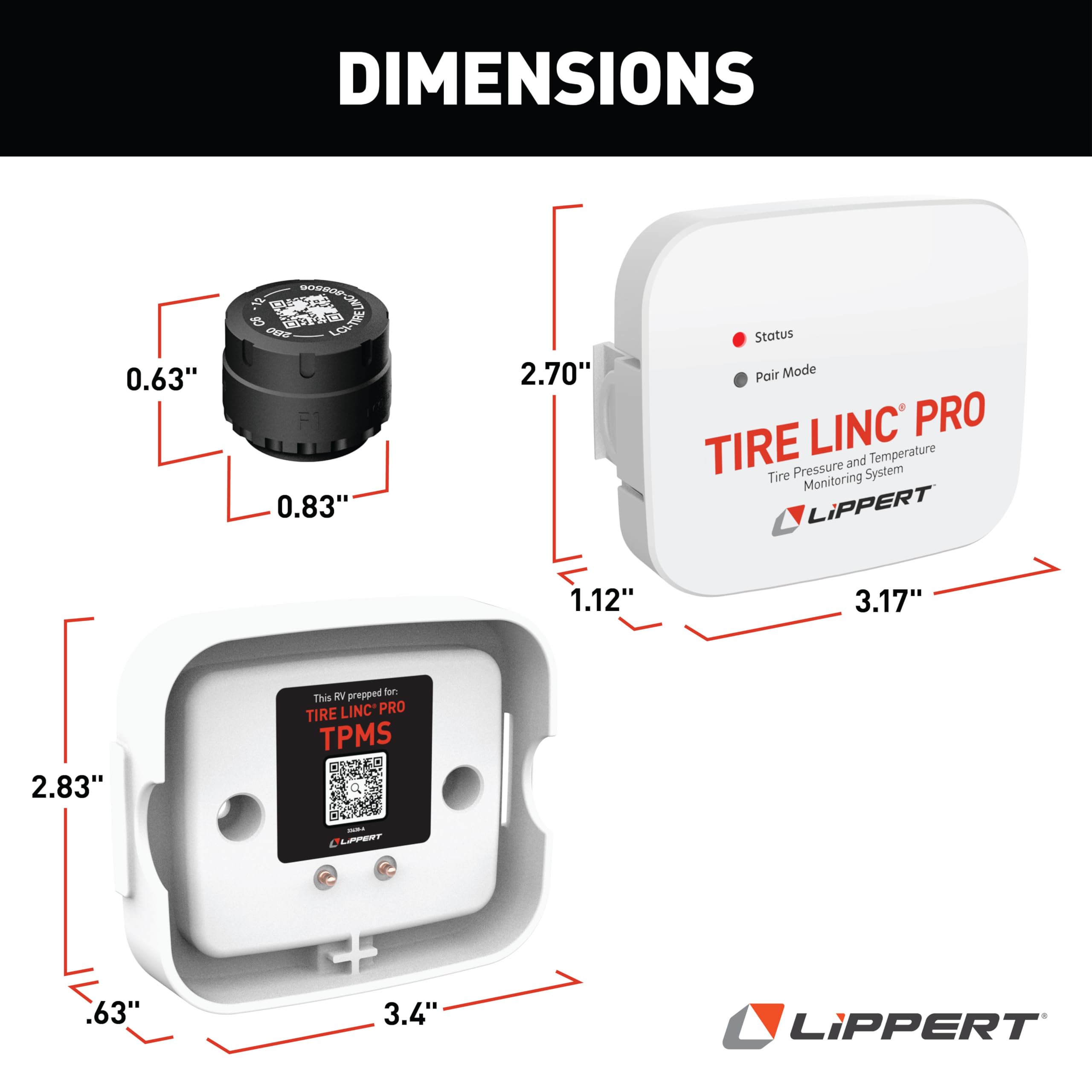 Lippert Tire LINC PRO RV Tire Pressure/Temperature Monitoring System (TPMS) 4-Tire Bundle with External Stem Sensors, Repeater, and Dock #2024115889