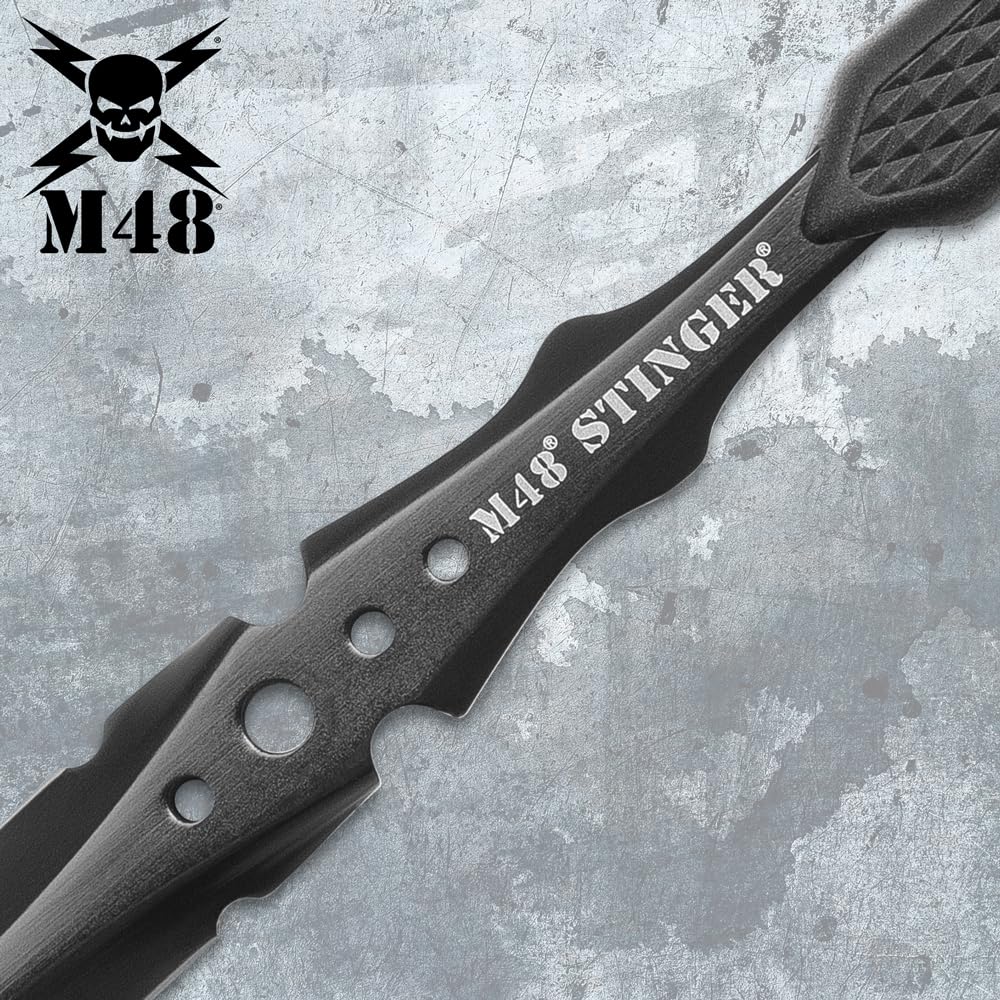 M48 Stinger Urban Spike Knife | Fixed Blade with 3.75 Double-Edged Cast Stainless Steel | 8 Overall, Rubberized Grip | Shoulder Harness Sheath | Compact Outdoor Gear for Camping, Boating and More