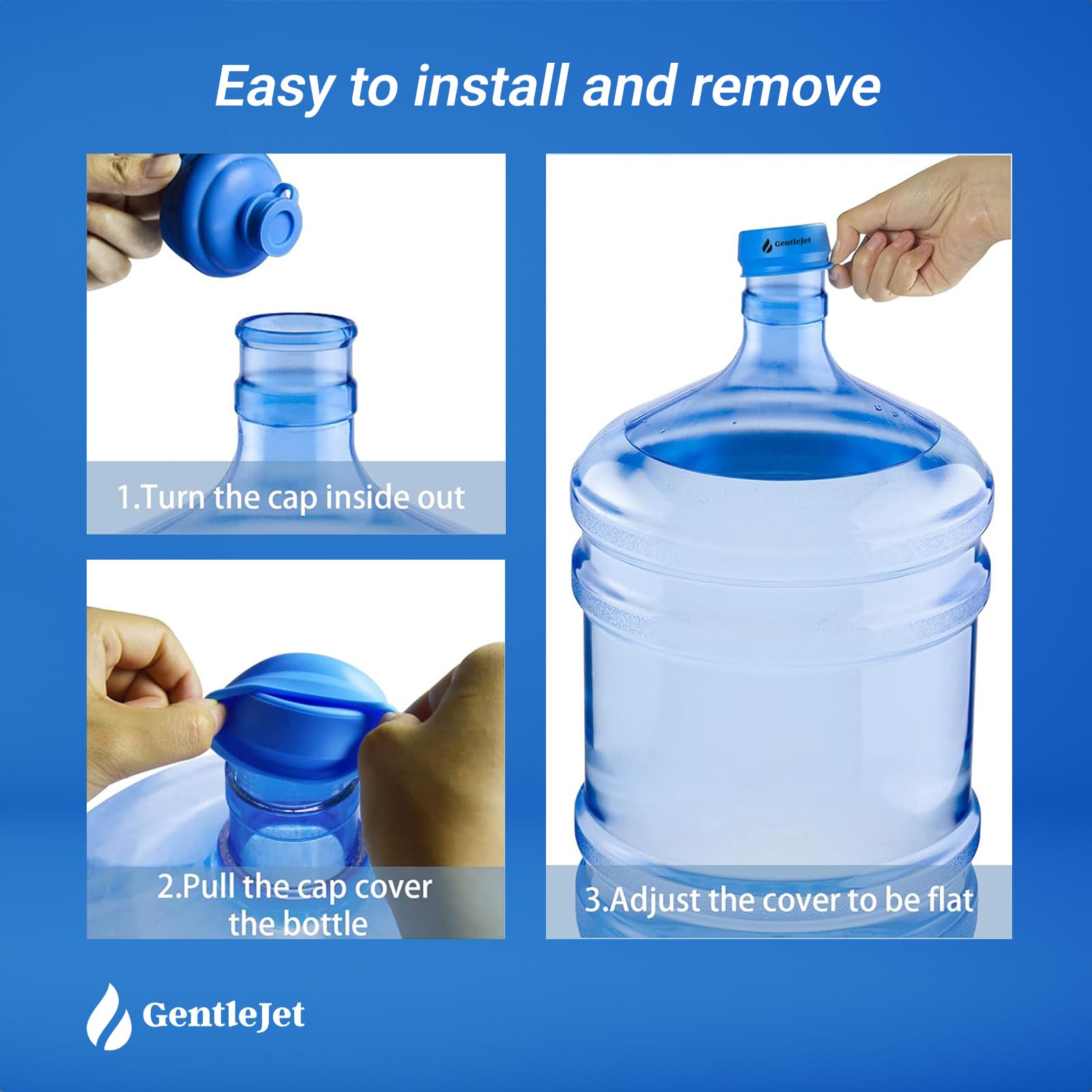 GentleJet 5 Gallon Water Jug Cap Reusable - Silicone Non-Spill 2, 3, 4, 5 Gallon Water Bottle Caps - Leak-Proof Replacement Lids, Fits 55 mm Bottles, Food Grade Silicone Jug Cap (Pack of 1)