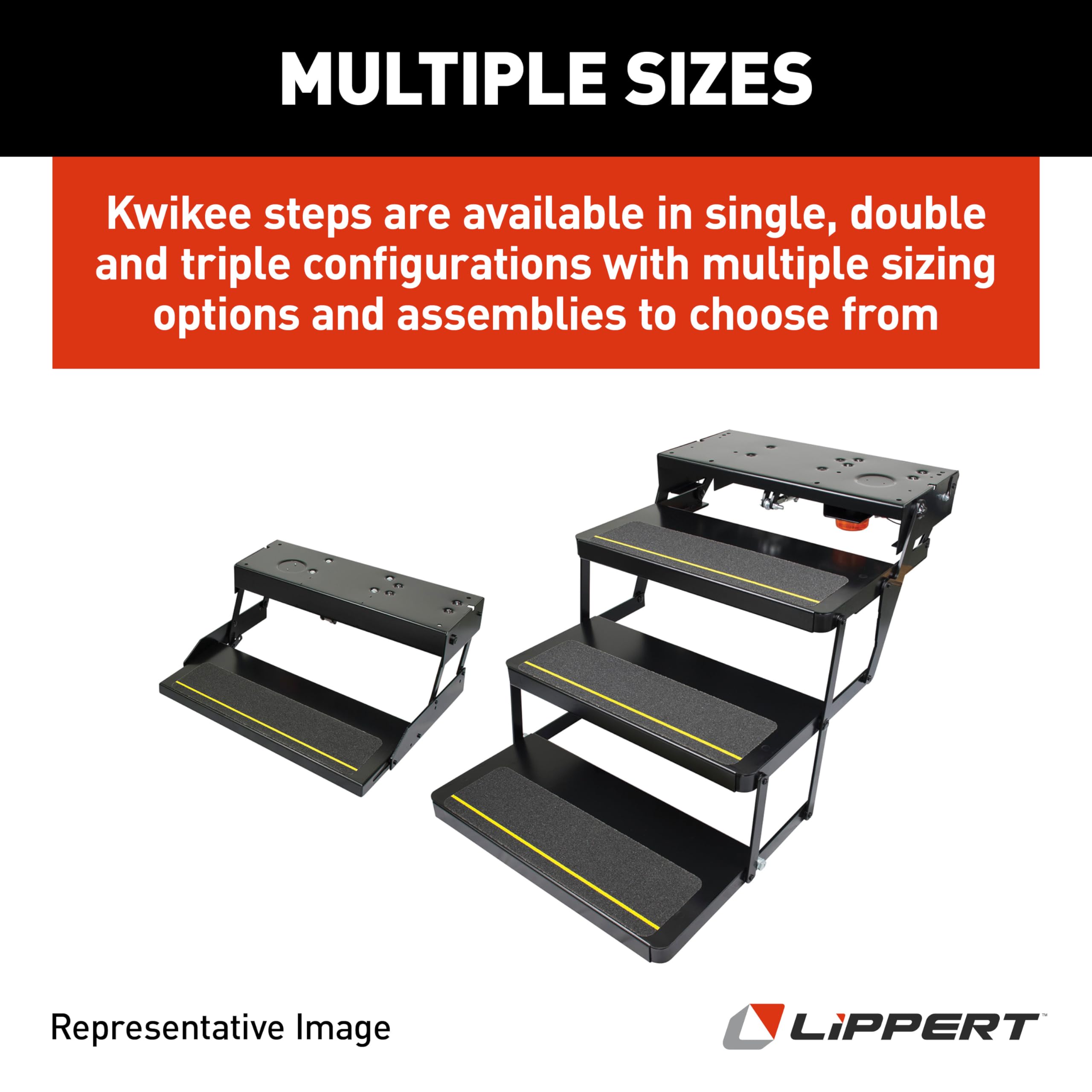 Kwikee 35 Series Single 12V Electric RV Step Assembly, 8.5" Rise, 300 lbs. Heavy-Gauge Steel, Obstruction Sensors, Hidden Light, Anti-Slip Steps, Travel Trailers, 5th Wheels, Campers - 903500906