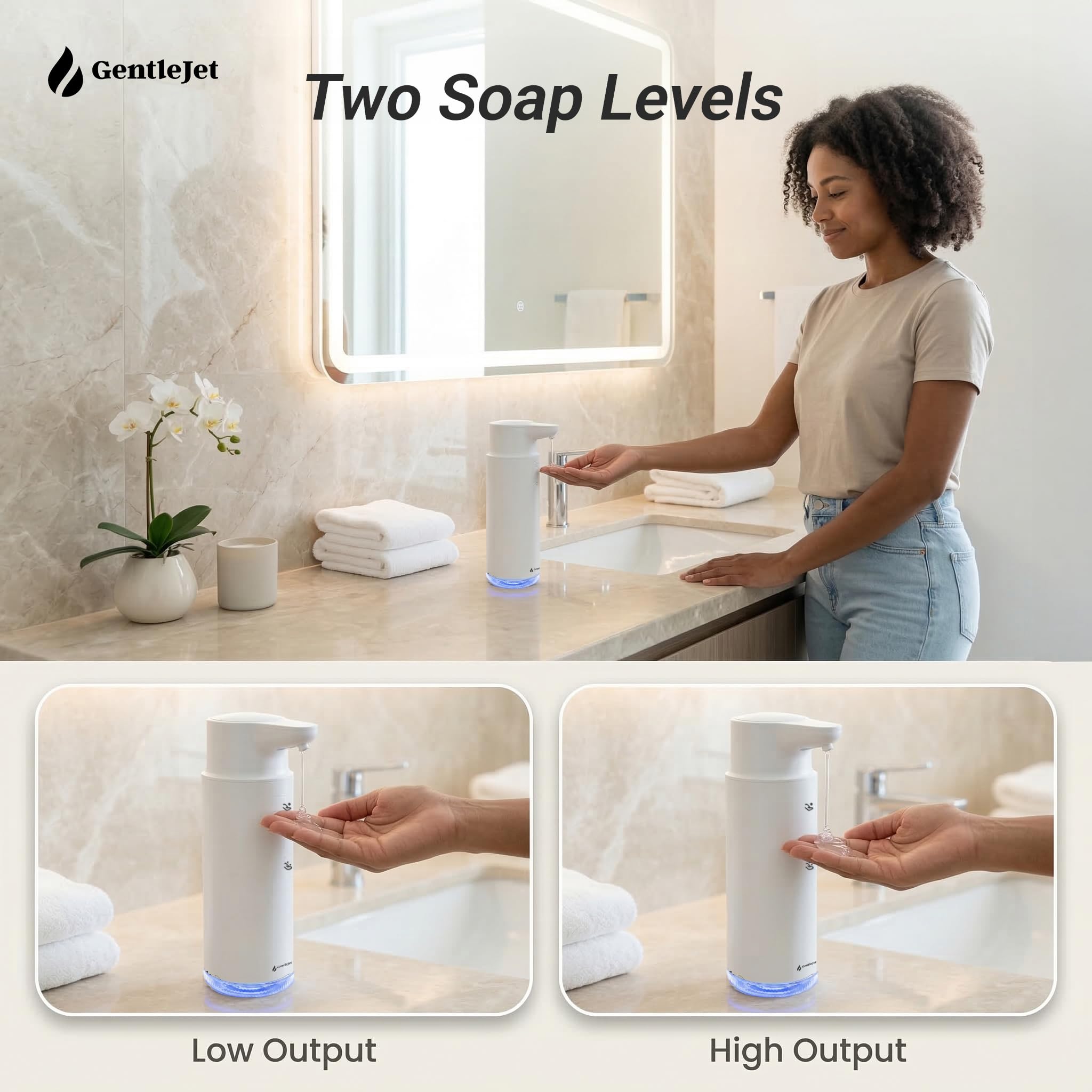 GentleJet CrystalJet Automatic Liquid Soap Dispenser – Touchless Sensor, USB-C Rechargeable, 304 Stainless Steel, IPX5 Waterproof for Bathroom Kitchen Sink, 10 fl oz / 300 ml
