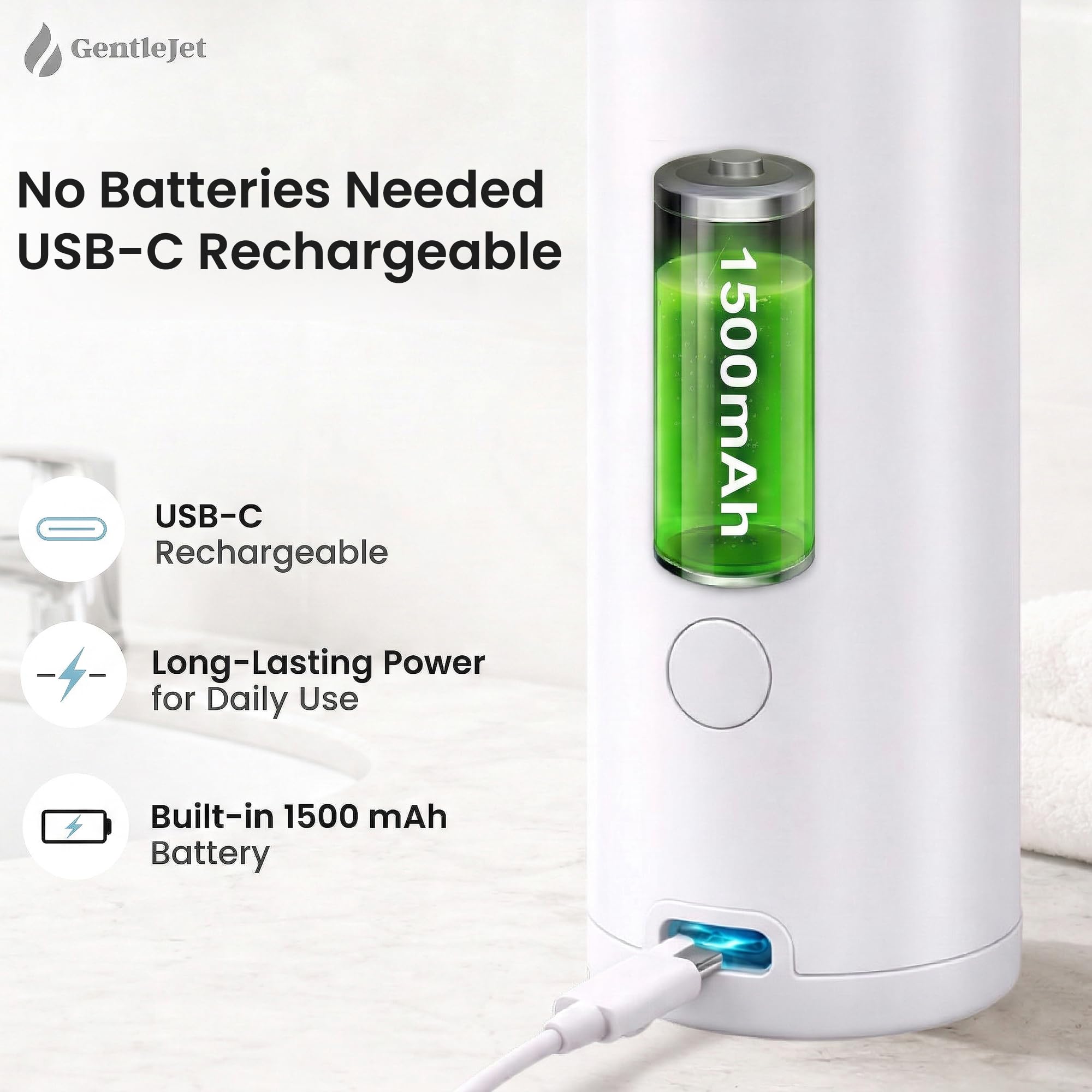 GentleJet OpalDrop Automatic Liquid Soap Dispenser – Touchless Sensor, USB-C Rechargeable, 304 Stainless Steel, IPX5 Water-Resistant for Kitchen Sink Bathroom, 9.13 oz / 270 ml