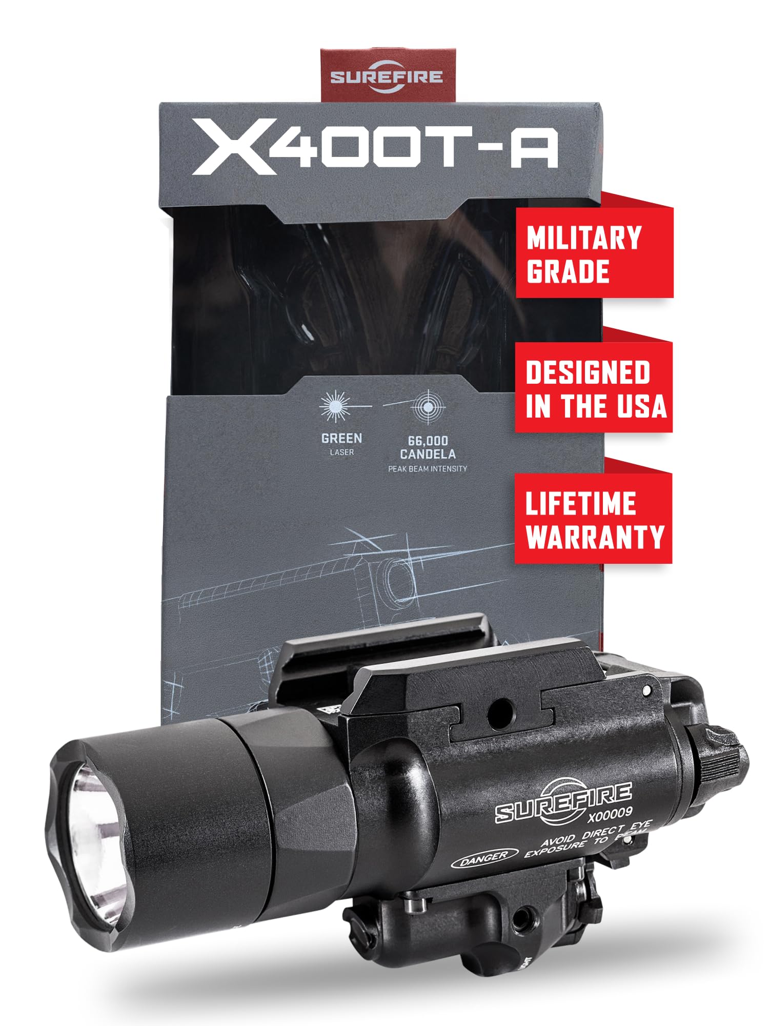 SureFire Weaponlight LED - X400T-A-GN 650 Lumens 66,000 Candela - Black