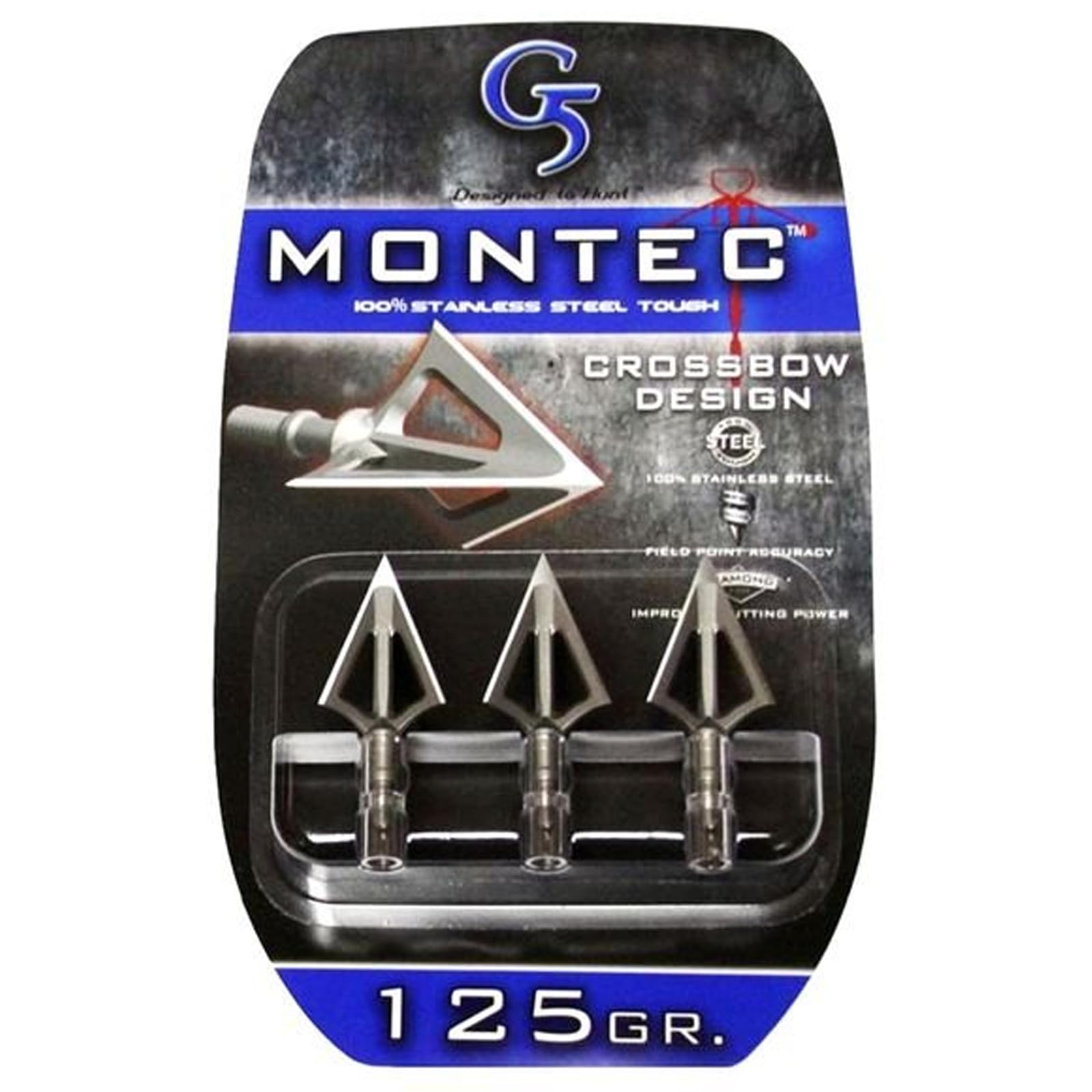 G5 Outdoors Montec 100% Steel Premium Crossbow Fixed Broadheads. Simple to Use, High Performance Broadhead. (3 Pack) (Made in The USA)