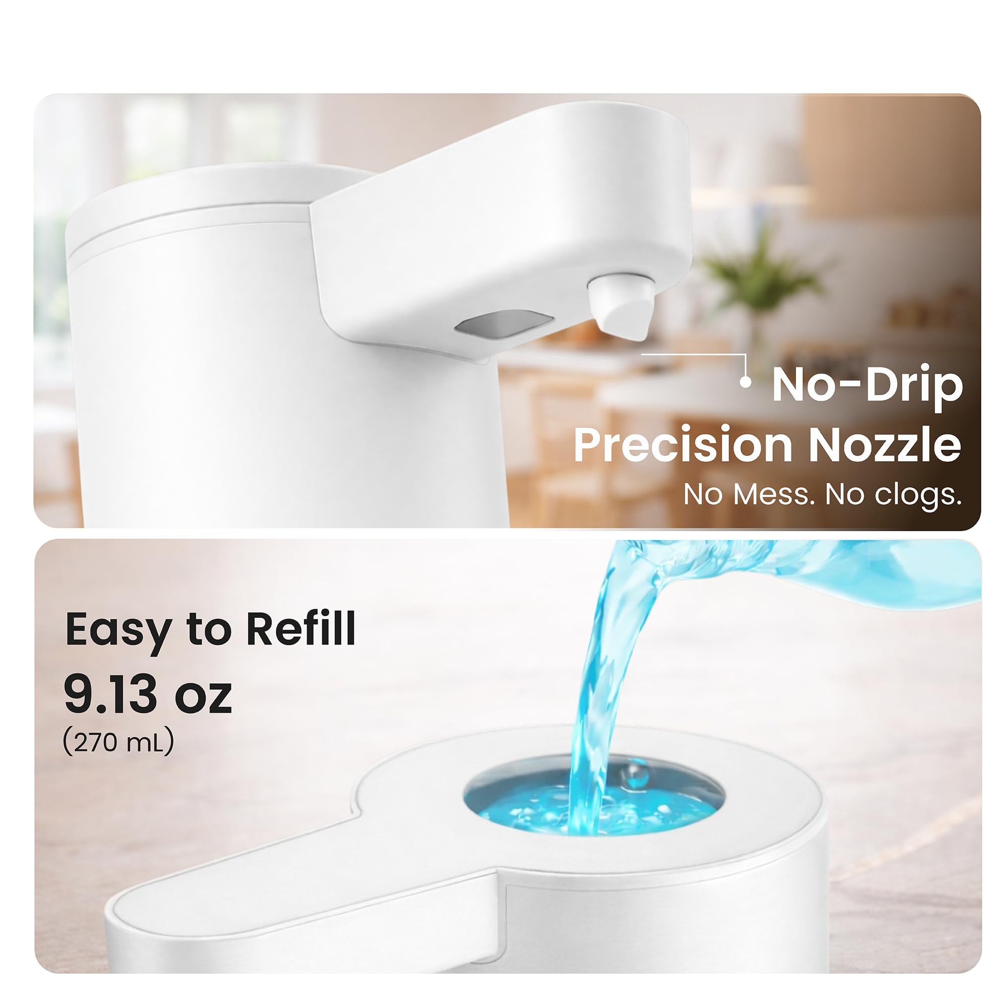 GentleJet OpalDrop Automatic Liquid Soap Dispenser – Touchless Sensor, USB-C Rechargeable, 304 Stainless Steel, IPX5 Water-Resistant for Kitchen Sink Bathroom, 9.13 oz / 270 ml
