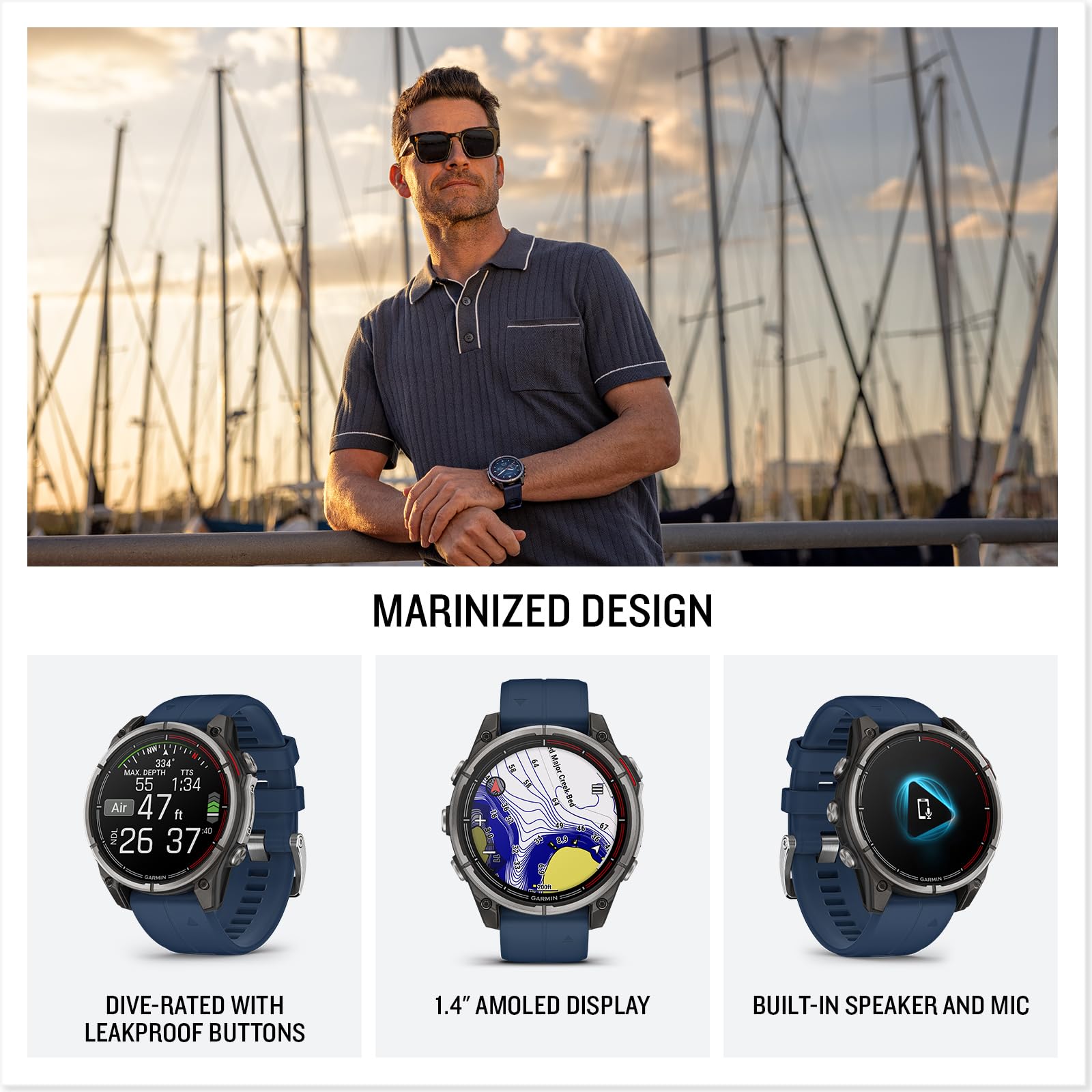 Garmin quatix 8, 47 mm, Marine GPS Smartwatch, Bright AMOLED Display, Chartplotter Controls, Built-in Flashlight, 24/7 Health & Wellness Features