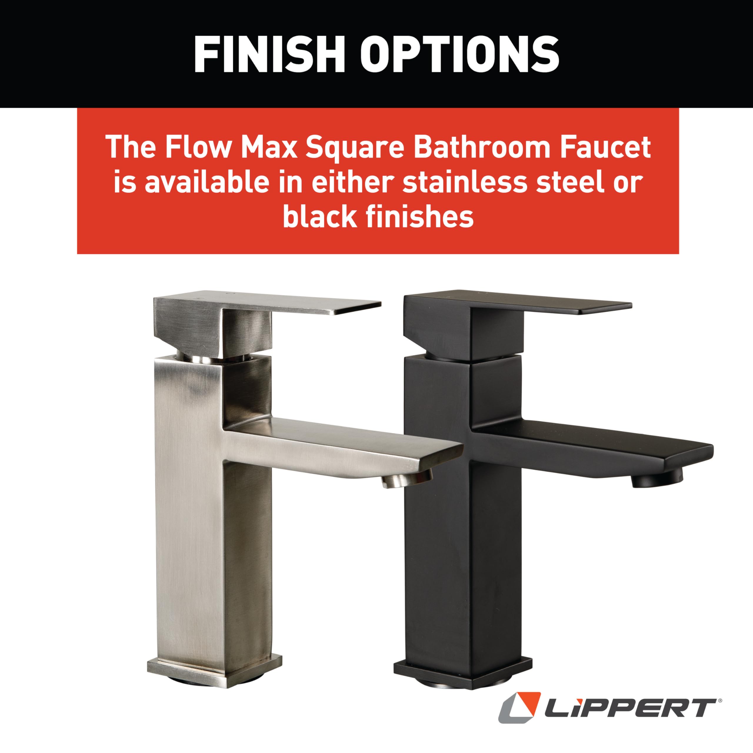 Lippert Flow Max Square Bathroom Faucet with 304-Grade Stainless Steel Construction, Single-Handle Operation, Single-Hole Installation, 2.2 GPM Flow Rate for RVs and Residential Spaces - 2024025311