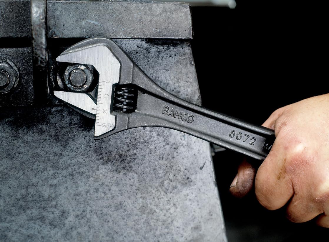 Bahco BAH8069RUS 4" SAE Adjustable Industrial Black Finish Wrench, Slim Tapered Jaws for Accessibility and Strength, Measurement Scale, and Precision Hardened, Anti-Corrosion Treated