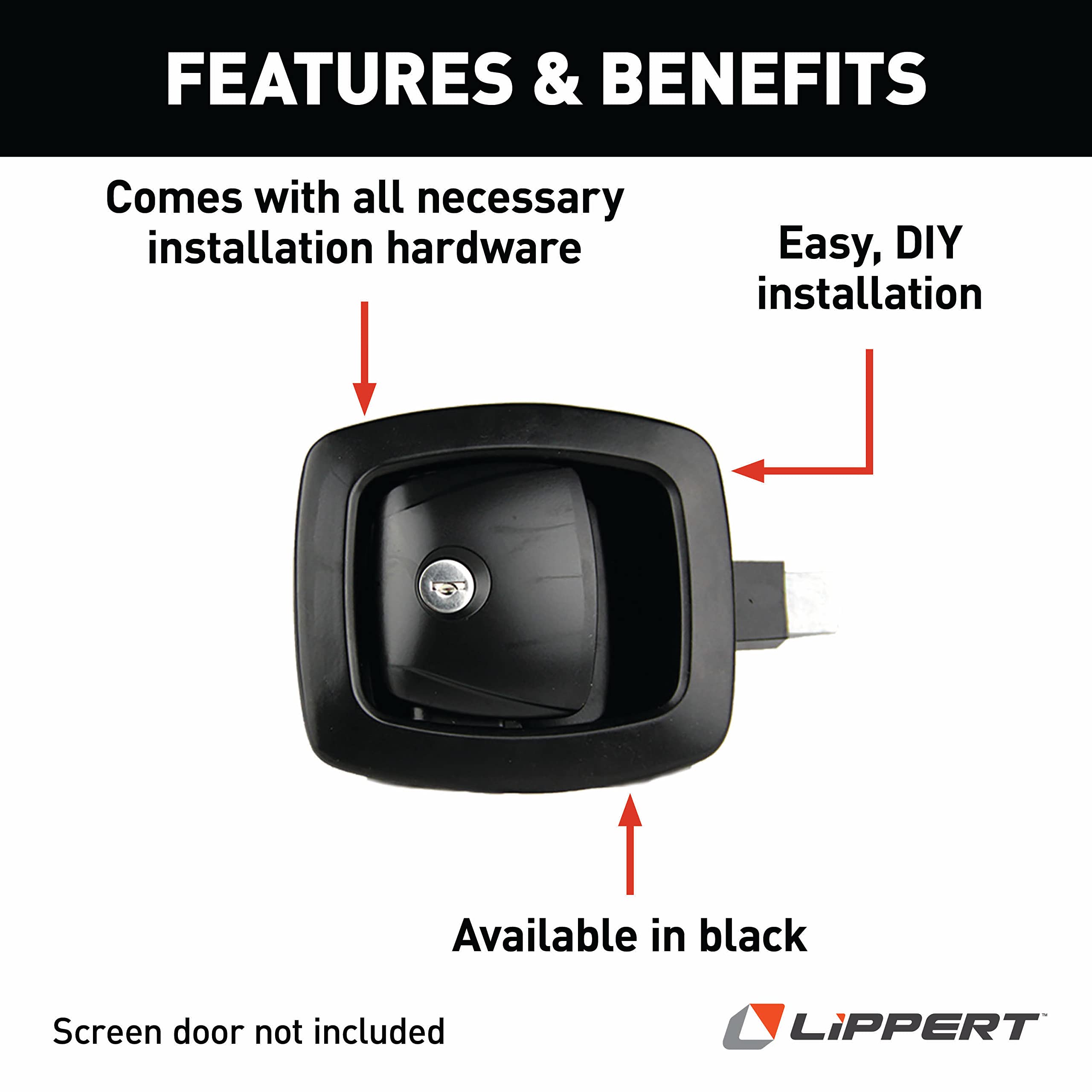 Lippert Slam Latch RV Baggage Door Handle Replacement, Black, For Storage Compartment Doors, Verify Cutout and Bolt Pattern, Handle Only, Hardware Sold Separately - 227214