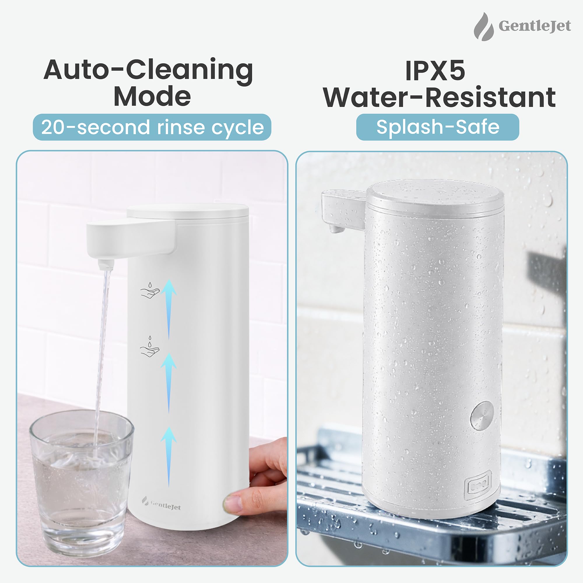 GentleJet OpalDrop Automatic Liquid Soap Dispenser – Touchless Sensor, USB-C Rechargeable, 304 Stainless Steel, IPX5 Water-Resistant for Kitchen Sink Bathroom, 9.13 oz / 270 ml