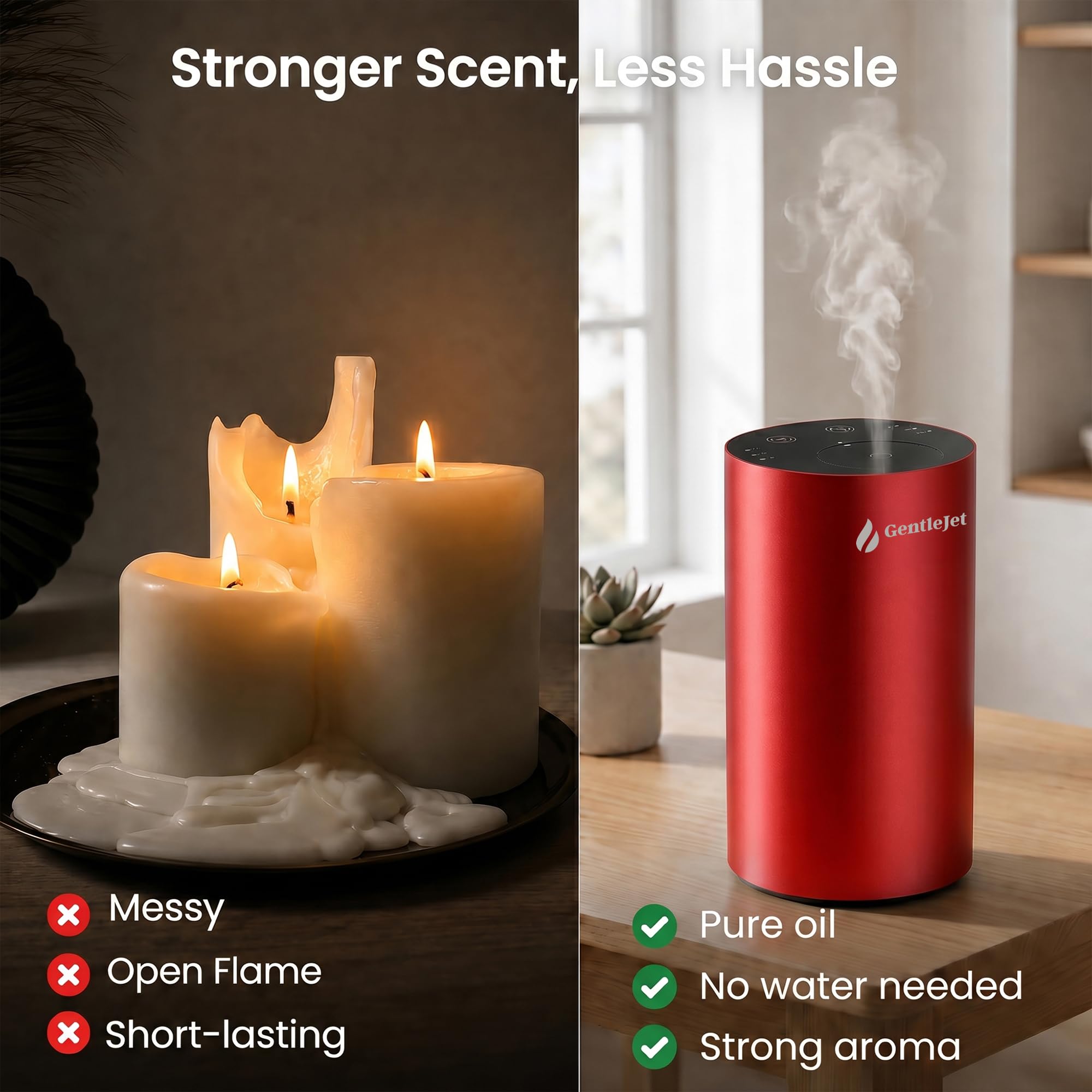GentleJet LiteMist Waterless Nebulizing Essential Oil Diffuser – Cold Air Aromatherapy, USB-C Cordless 2000mAh Battery, Aluminum Portable for Home Office Car, 20ml