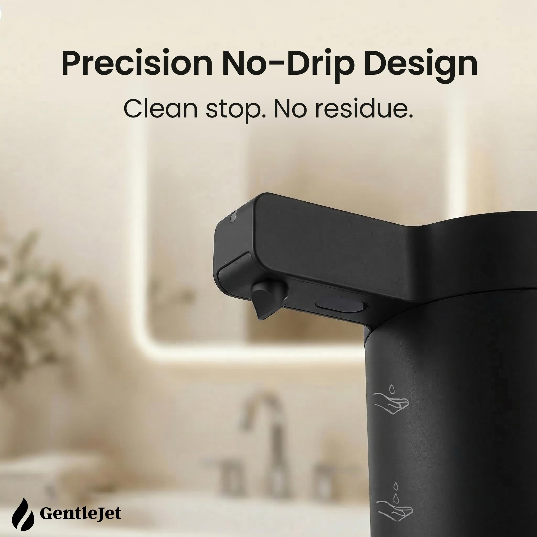 GentleJet SmoothDrop Automatic Liquid Soap Dispenser – Touchless Sensor, USB-C Rechargeable, 304 Stainless Steel, IPX5 Waterproof for Bathroom Kitchen Sink, 9 oz / 270 ml