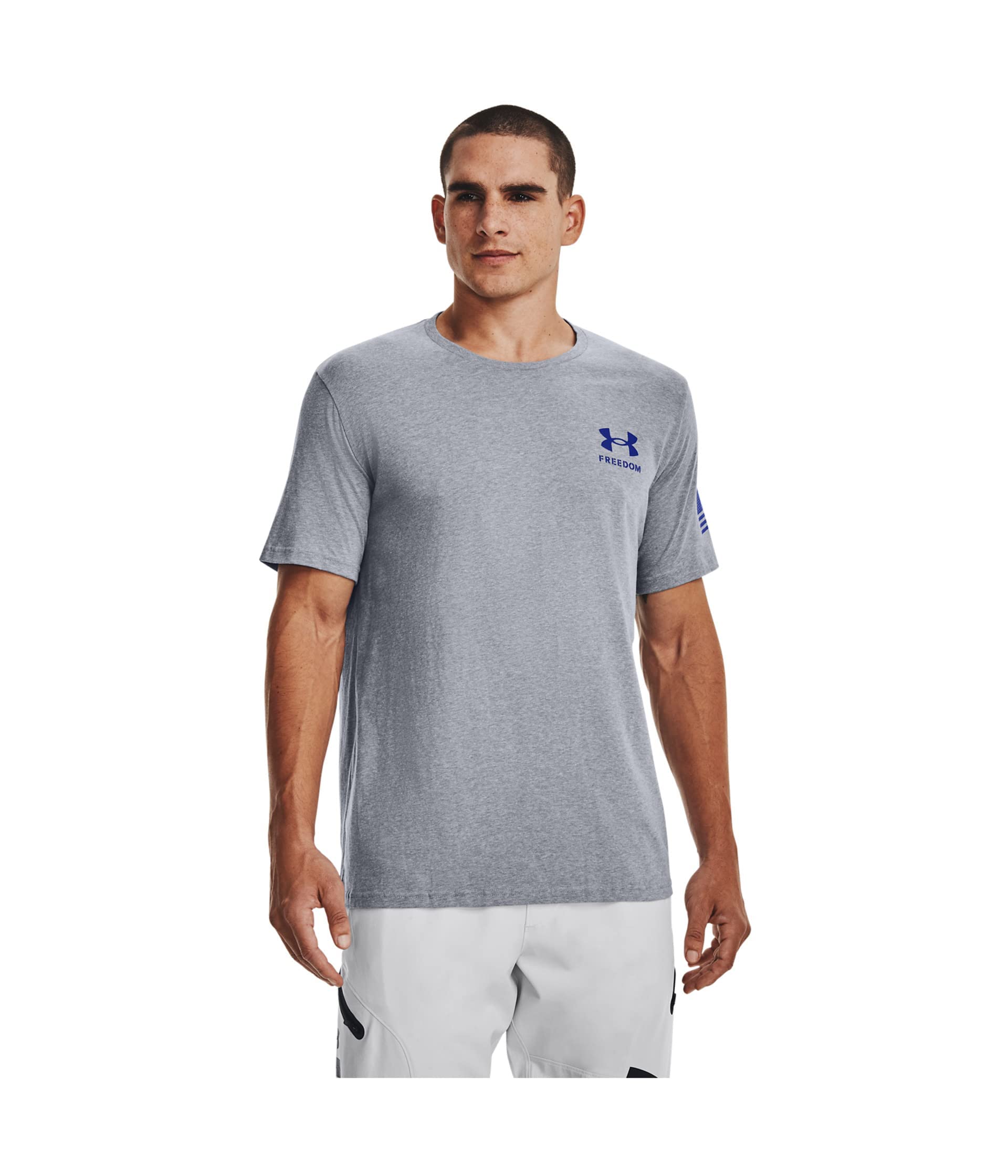 Under Armour Men's Freedom Graphic Short Sleeve T-ShirtDISC, (035) Steel Light Heather / / Royal, Small
