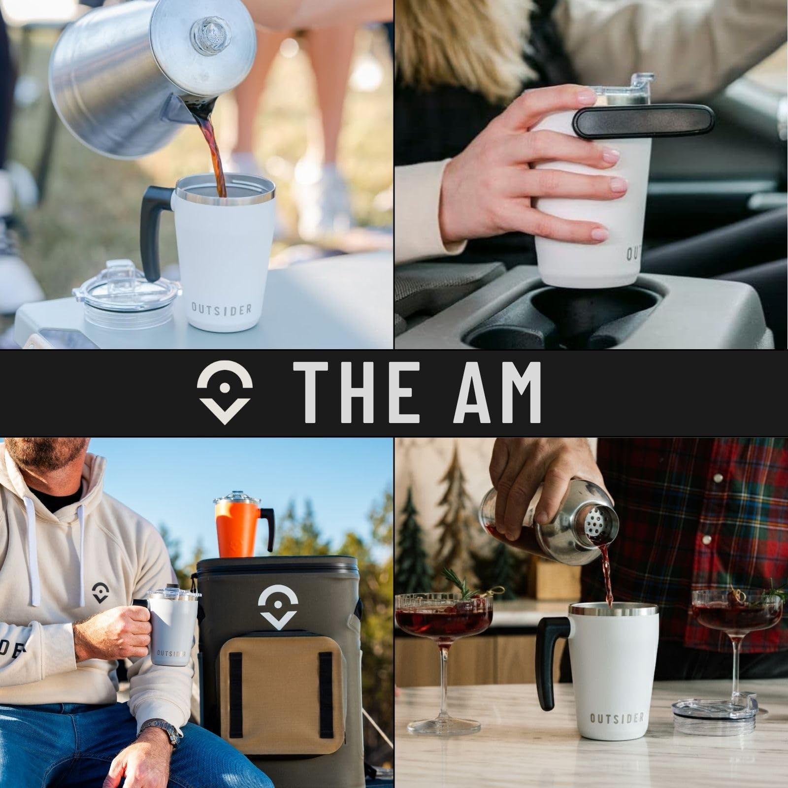 OUTSIDER The AM 17 oz Stainless Steel Vacuum Insulated Coffee Mug with 180 Rotating Swivel Handle and Lockable Spill Proof Lid  Travel Tumbler for Outdoor, Home & Office - Black