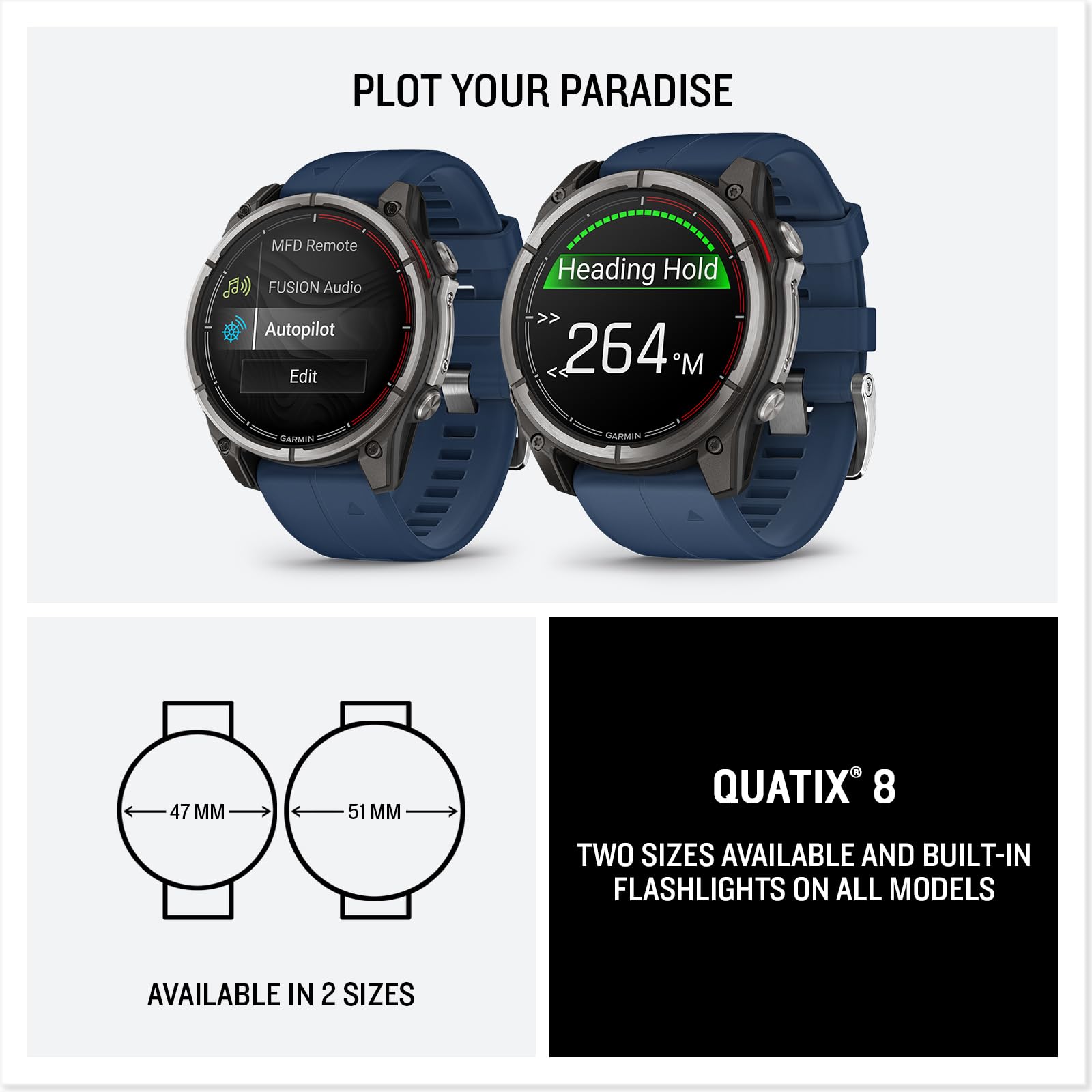 Garmin quatix 8, 51 mm, Marine GPS Smartwatch, Bright AMOLED Display, Chartplotter Controls, Built-in Flashlight, 24/7 Health & Wellness Features