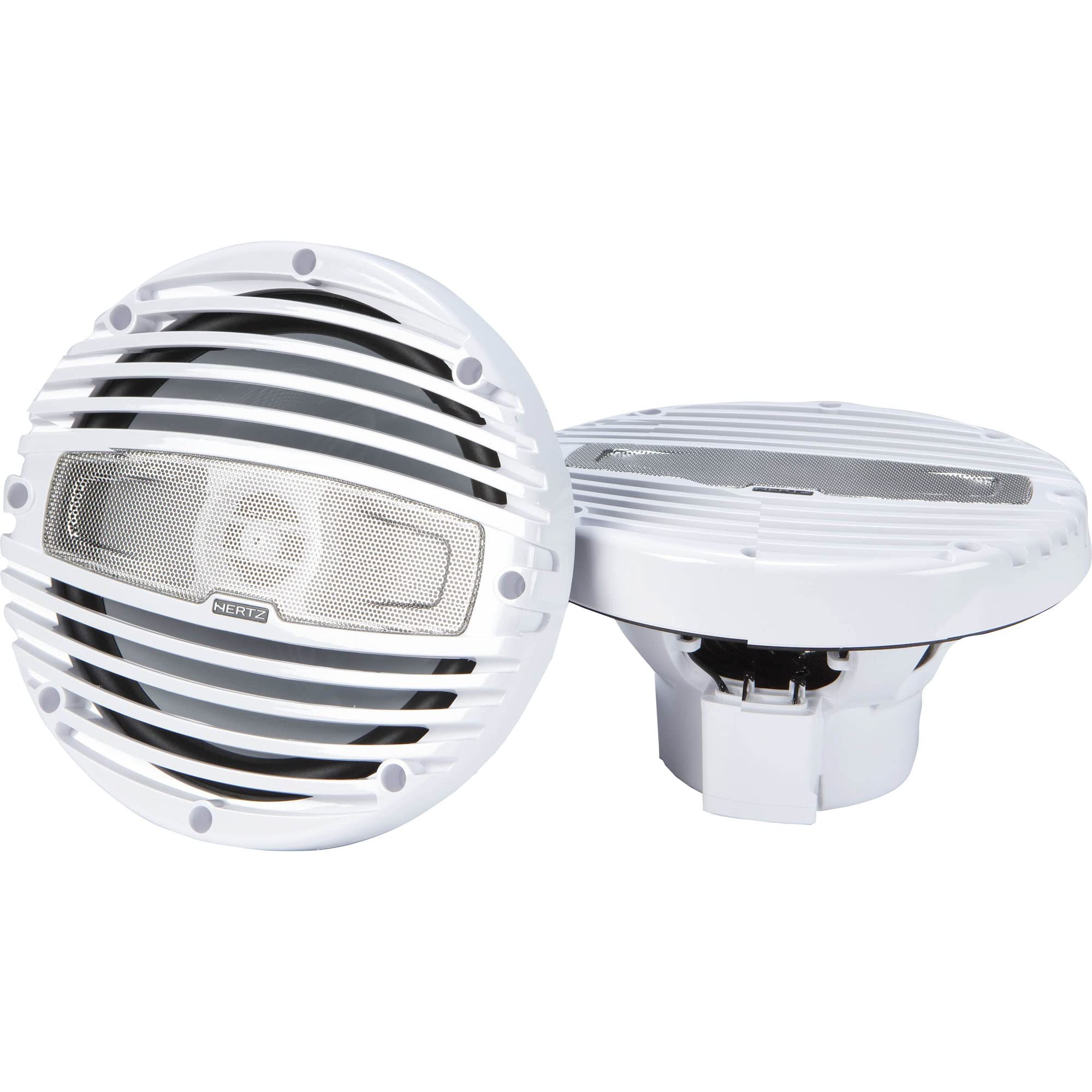 HERTZ HMX 8 LD-TW - 8" 4-Ohm Coaxial Marine Speakers with RGB LEDs, White Grilles, Pair