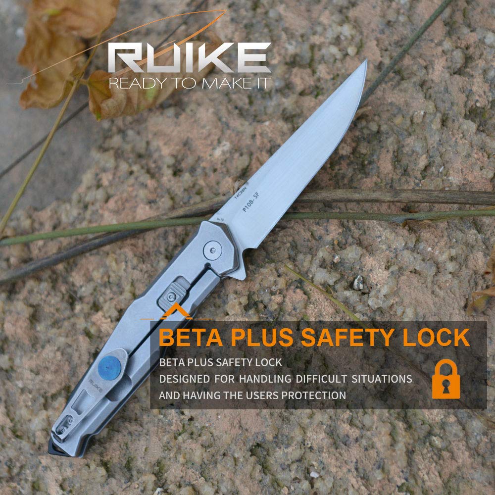 Ruike Tactical Pocket Knife for Men Folding Knife Frame Lock 14C28N Steel Camping Knives Small Hiking Work Utility Knife Blet Clip Women Gifts EDC Tool Gear P108-SF