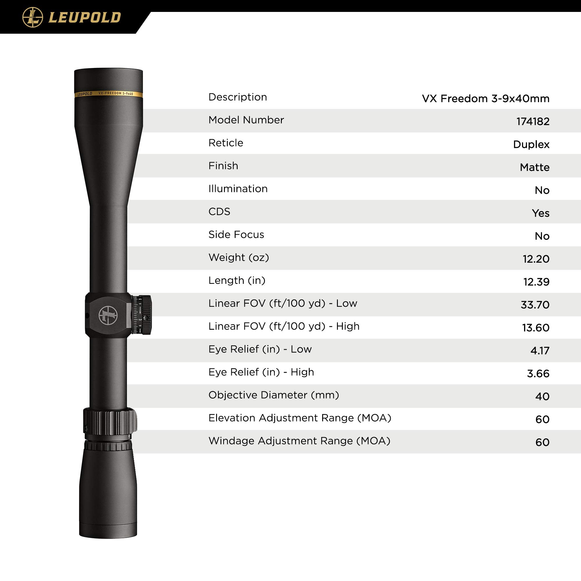 Leupold VX-Freedom 3-9x40 (1 inch) CDS Duplex Reticle Riflescope