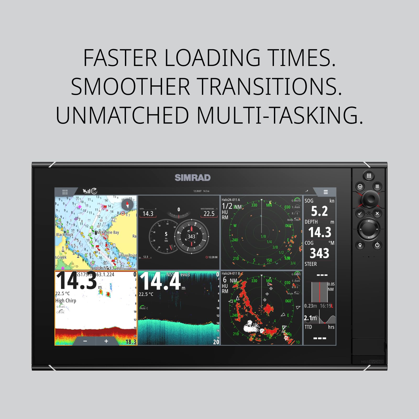 Simrad NSS12 Evo3S Chartplotter and Fishfinder with Preloaded C-MAP US Enhanced Charts, 12 Inch Display, Black, 000-15403-002