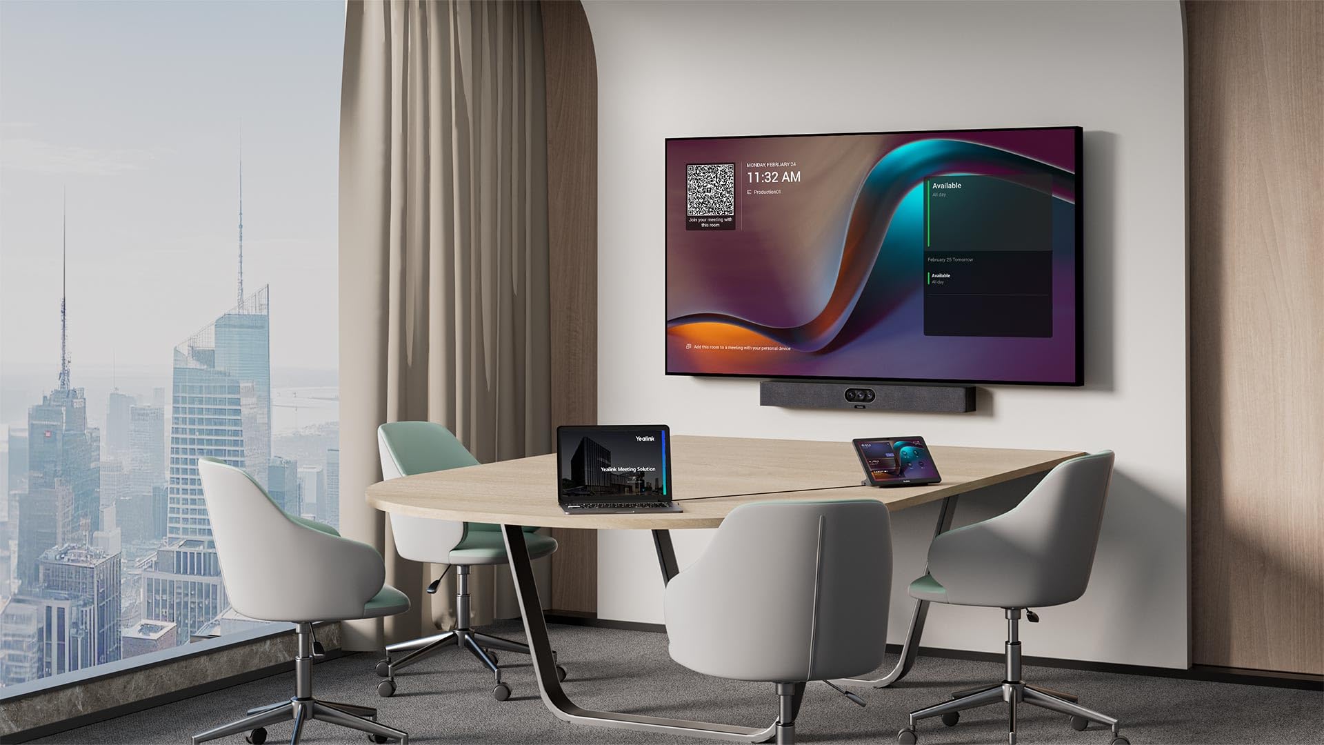 MeetingBar A25-031 - All-in-One 4K Video Conferencing Solution for Small Rooms with Triple 4K Cameras, 151° FOV, 8 Microphone Array, CTP25 Touch Panel, Compatible with Microsoft Teams and Zoom