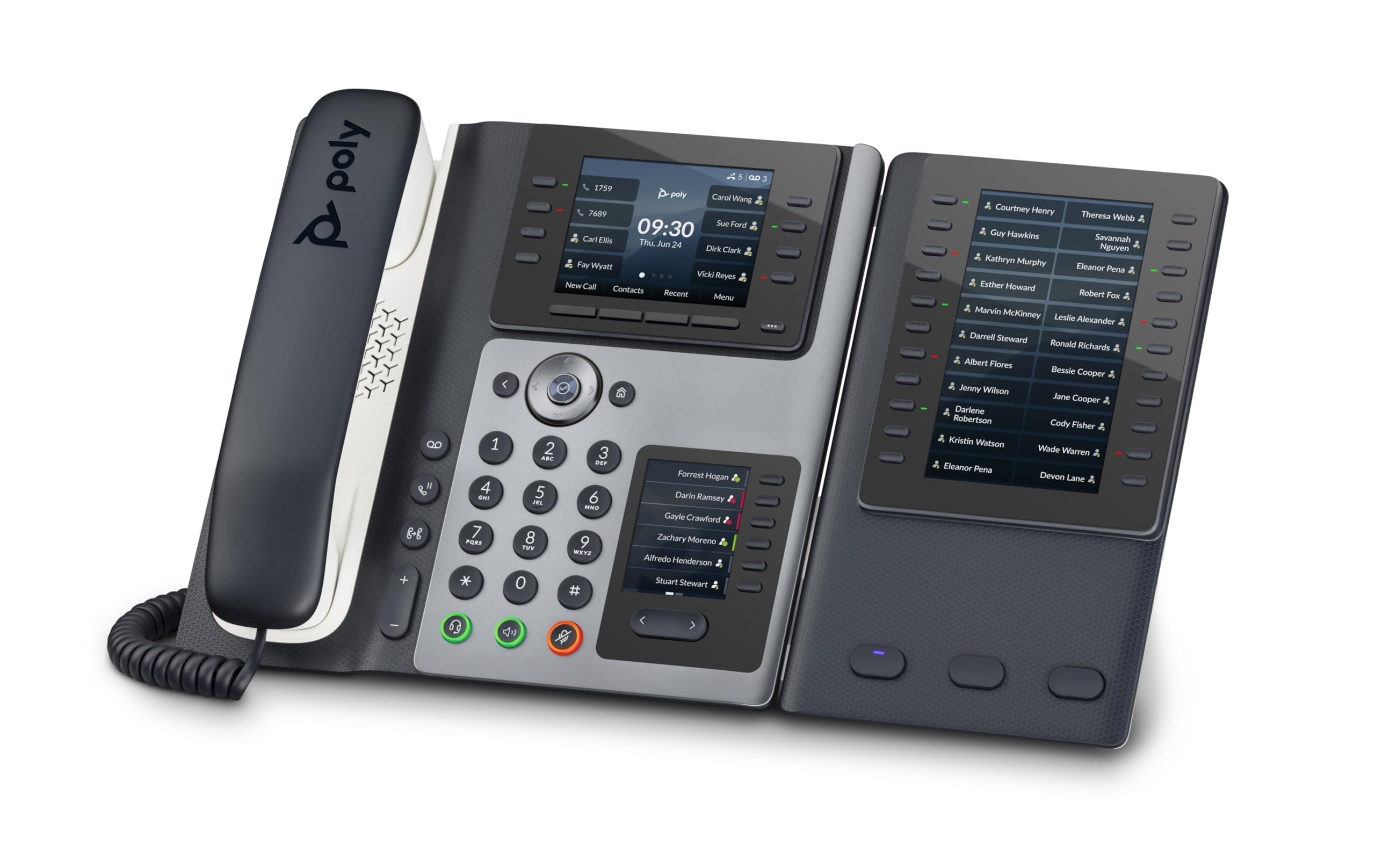 Poly Edge E450 IP Phone - Corded - Corded/Cordless - Bluetooth, NFC, Wi-Fi - 3 Multiple Conferencing - Desktop, Wall Mountable - White, Midnight Blue - VoIP - 3.5" LCD - IEEE 802.11a/b/g/n/ac - 2 x Ne