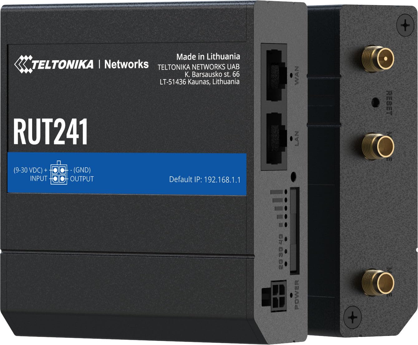 Teltonika RUT241098000 Model RUT241 Industrial Cellular Router; 4G and 3G Connectivity; for use in North America; Compatible with Verizon, AT&T, and T-Mobile; WAN Failover with Auto Switching