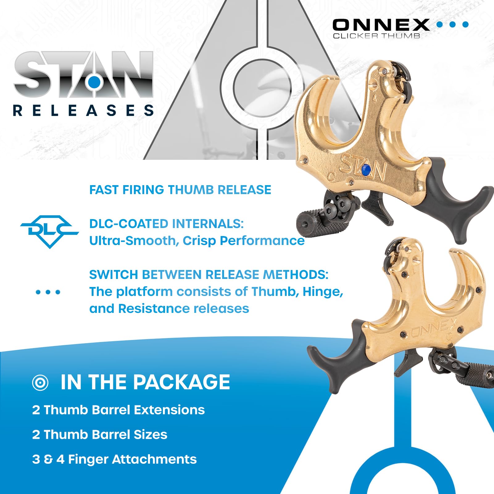 Stan OnneX Clicker Thumb Bow Release Aid for Archery & Hunting - Adjustable, DLC-Coated Resistant Internals, Smooth Action, Click-Feedback System, Modular 3 or 4 Finger Fit, Heavy Metal, Large