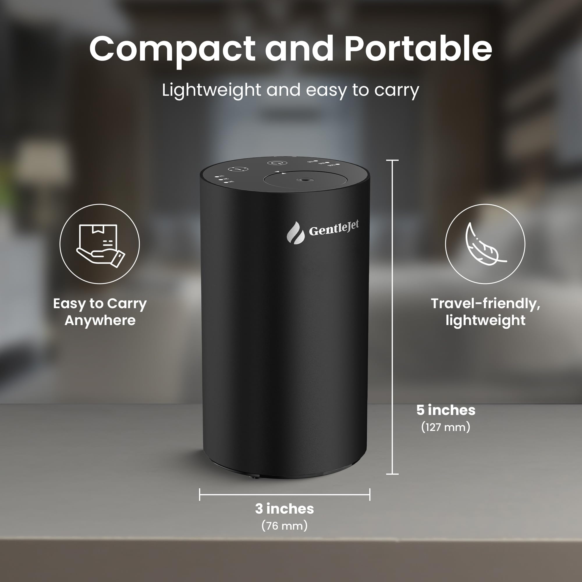 GentleJet LiteMist Waterless Nebulizing Essential Oil Diffuser – Cold Air Aromatherapy, USB-C Cordless 2000mAh Battery, Aluminum Portable for Home Office Car, 20ml