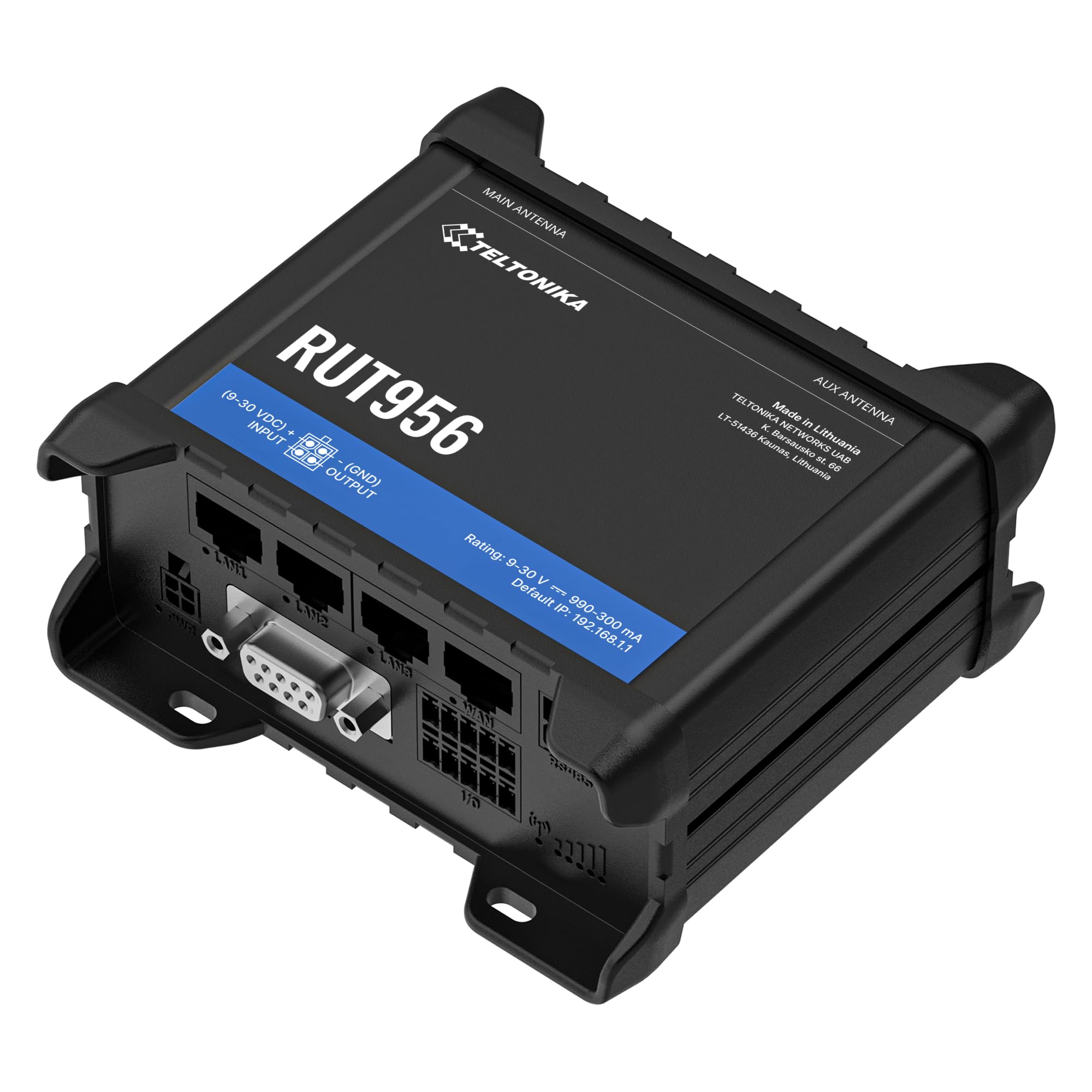 Teltonika RUT956 RUT956A00A00 Industrial 4G LTE Cellular Router, Dual SIM Router with Wi-Fi, Ethernet, RS232 & RS485, GNSS, 3G/4G Connectivity, Remote Management & VPN, North America Version