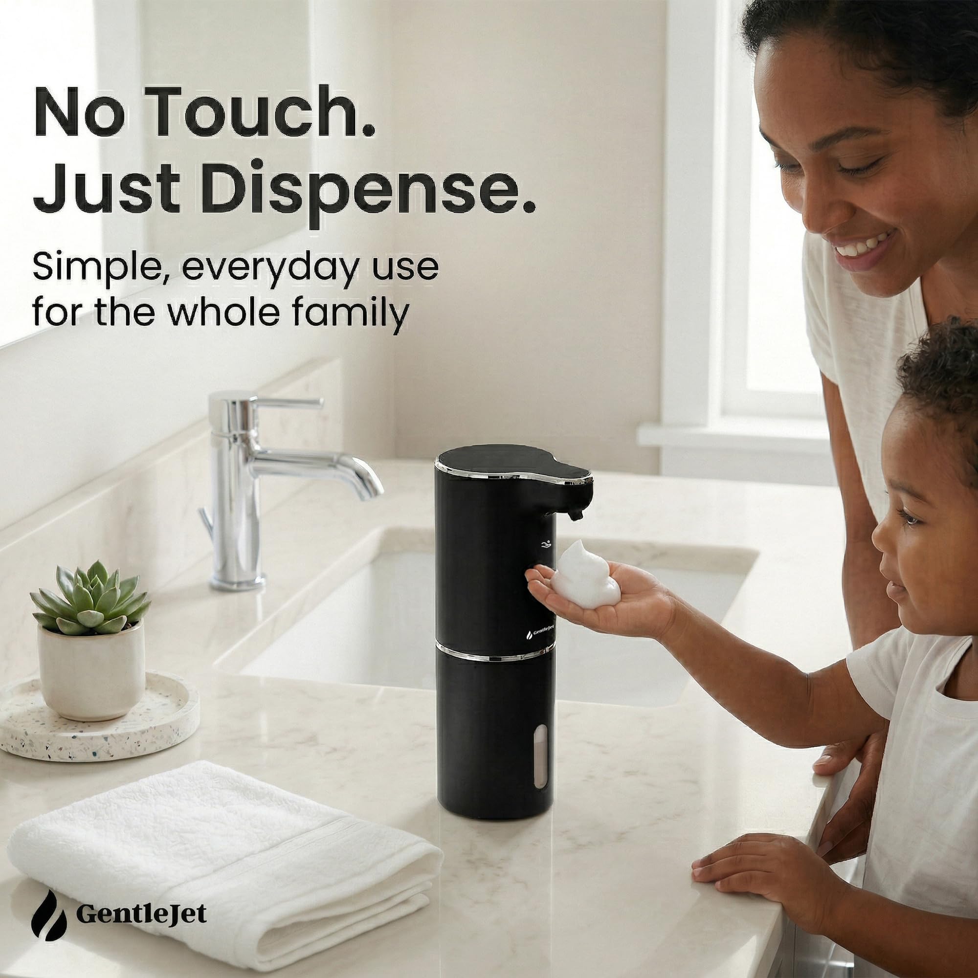 GentleJet JetFoam Automatic Foaming Soap Dispenser – Touchless Sensor, USB-C Rechargeable, Adjustable Output, IPX5 Waterproof for Bathroom Kitchen Sink, 10 oz / 300 ml