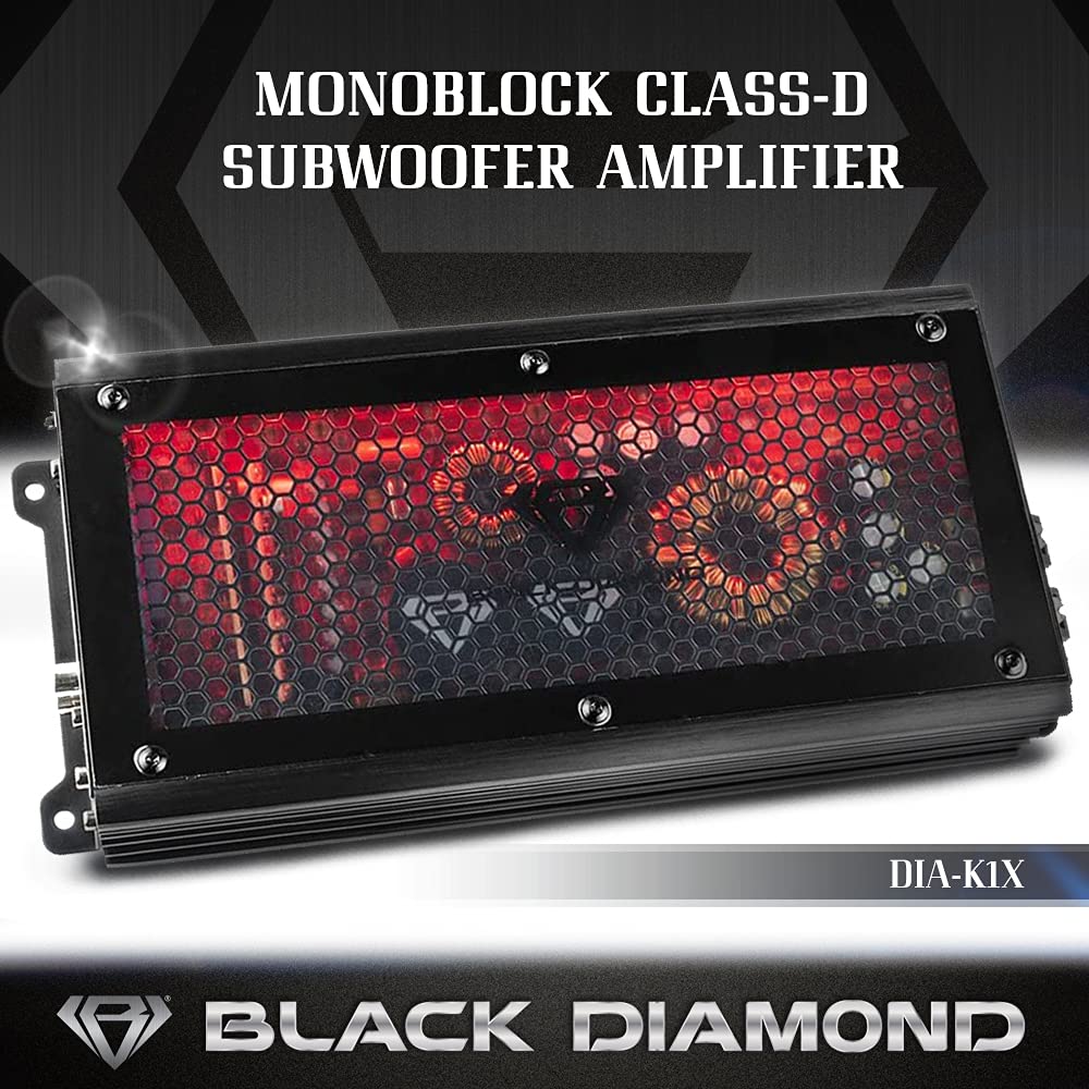 Black Diamond Dia-K1 1-Channel Monoblock Car Amplifier – Class D, 1800W Max, 250W RMS @ 4Ω, Remote Bass Knob, Overload & Thermal Protection