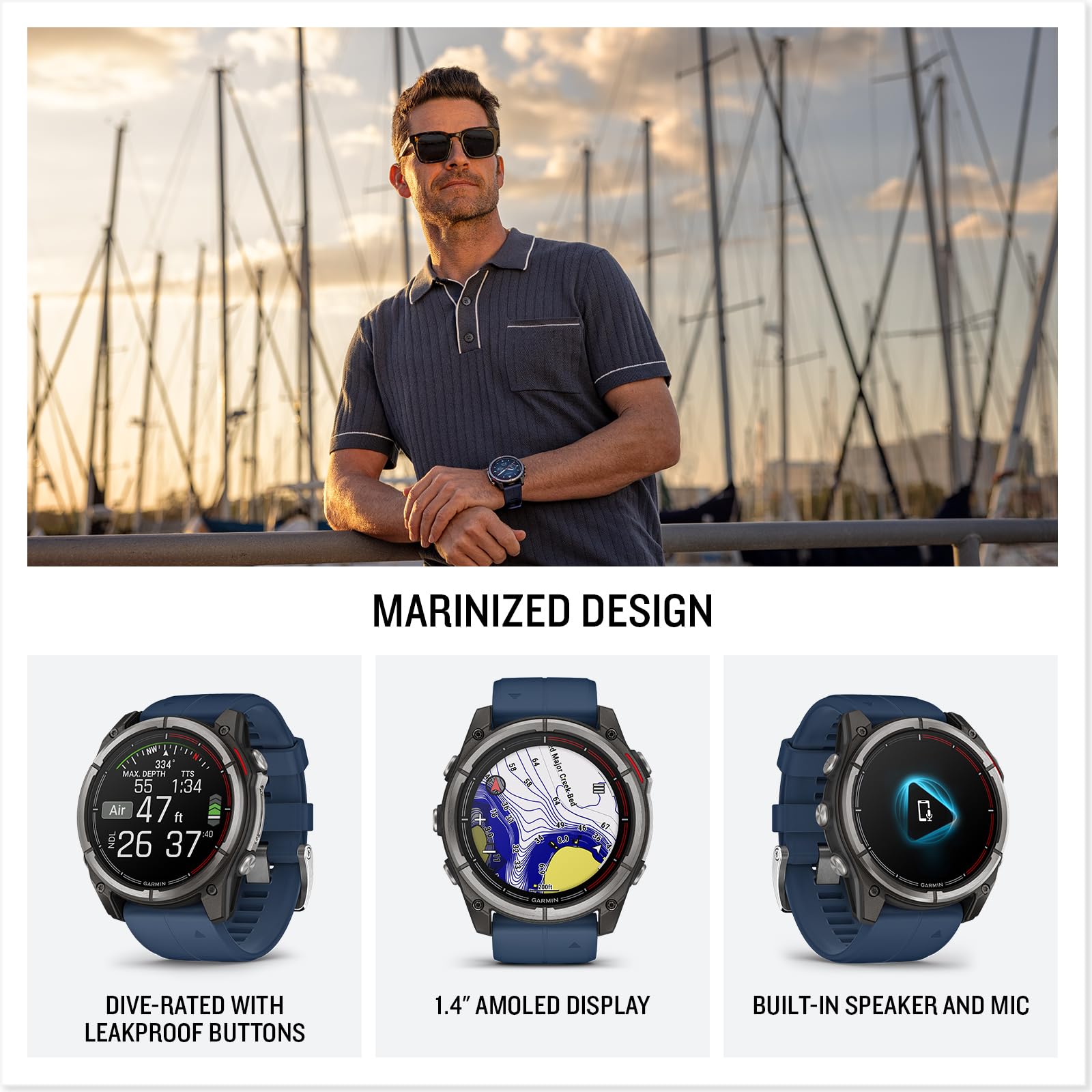 Garmin quatix 8, 51 mm, Marine GPS Smartwatch, Bright AMOLED Display, Chartplotter Controls, Built-in Flashlight, 24/7 Health & Wellness Features