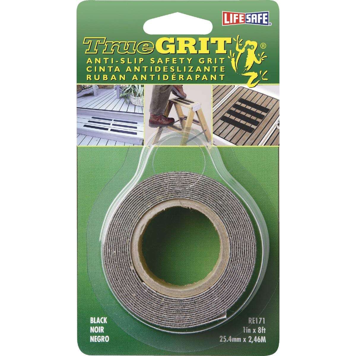 INCOM Manufacturing: Life Safe Premium Grade High Traction Abrasive Non Slip 60 Grit Indoor Outdoor Anti-Slip Adhesive Grip Safety Tape, 1 Inch x 8 ft., Black
