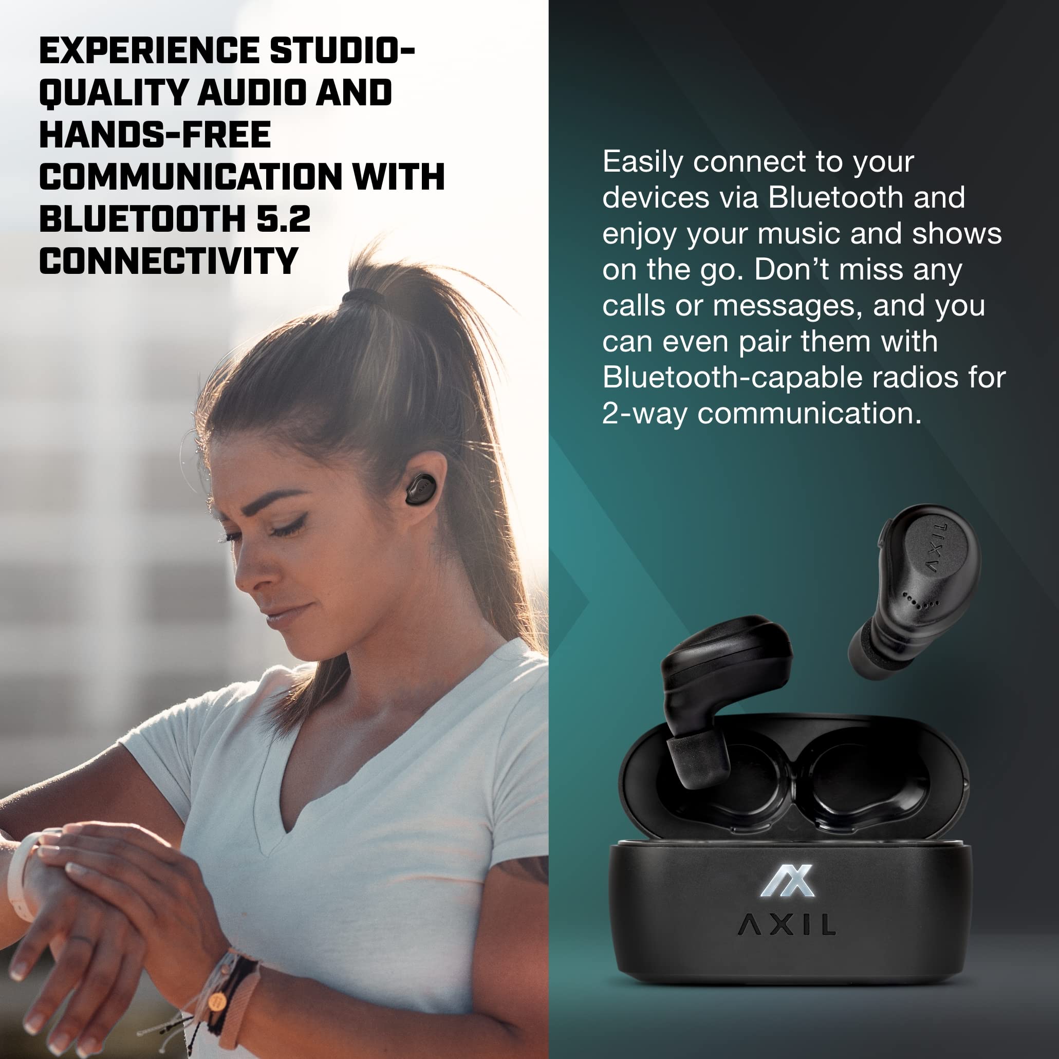 AXIL XCOR PRO Wireless Bluetooth Earbuds, HearPRO Enhancement