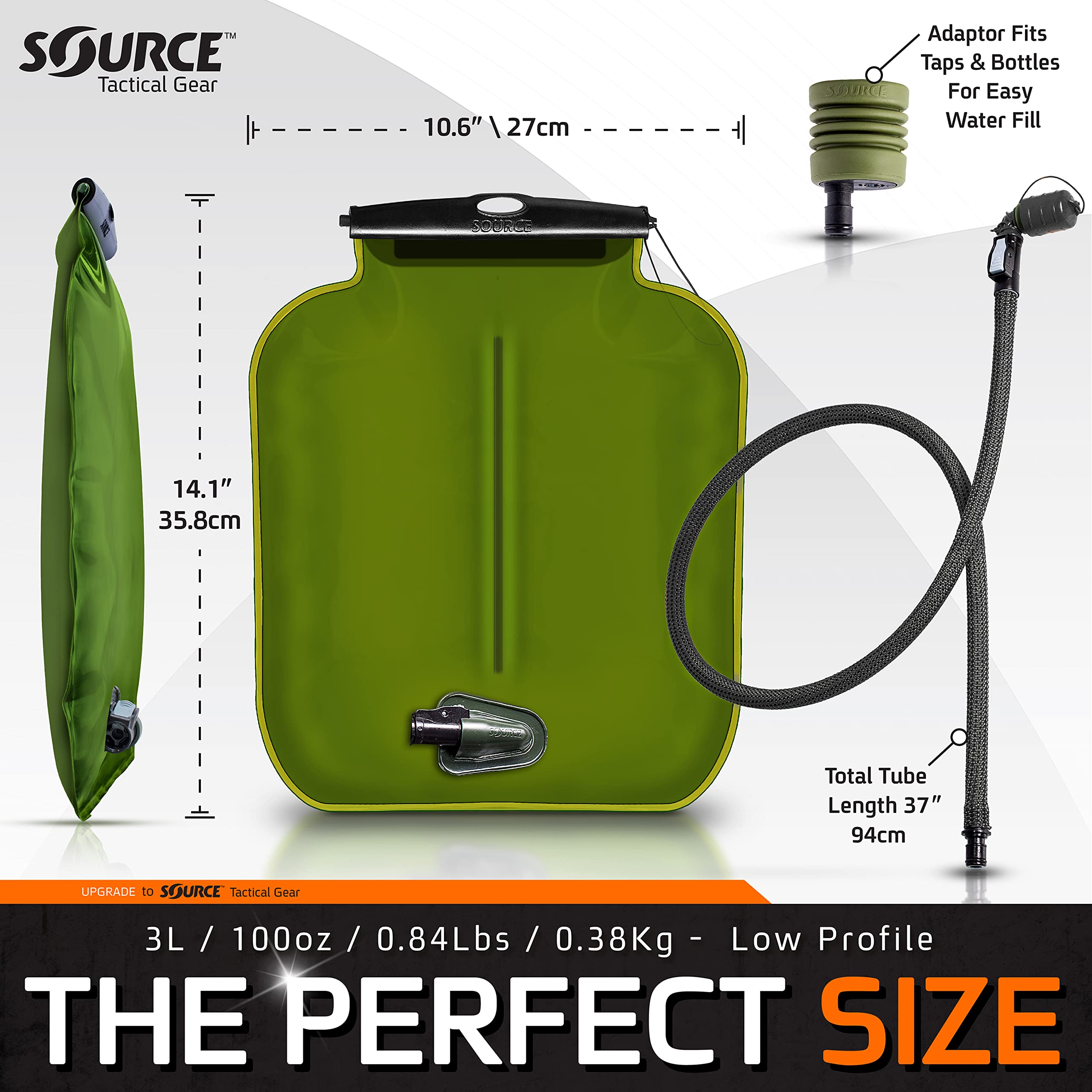 Source Tactical ILPS 3L Low Profile Widepac Bladder - for Integration with Ballistic Vest - High-Flow Storm Drinking Valve - Leakproof Widepac Closure - Including UTA Rapid Refill Adaptor - 100oz