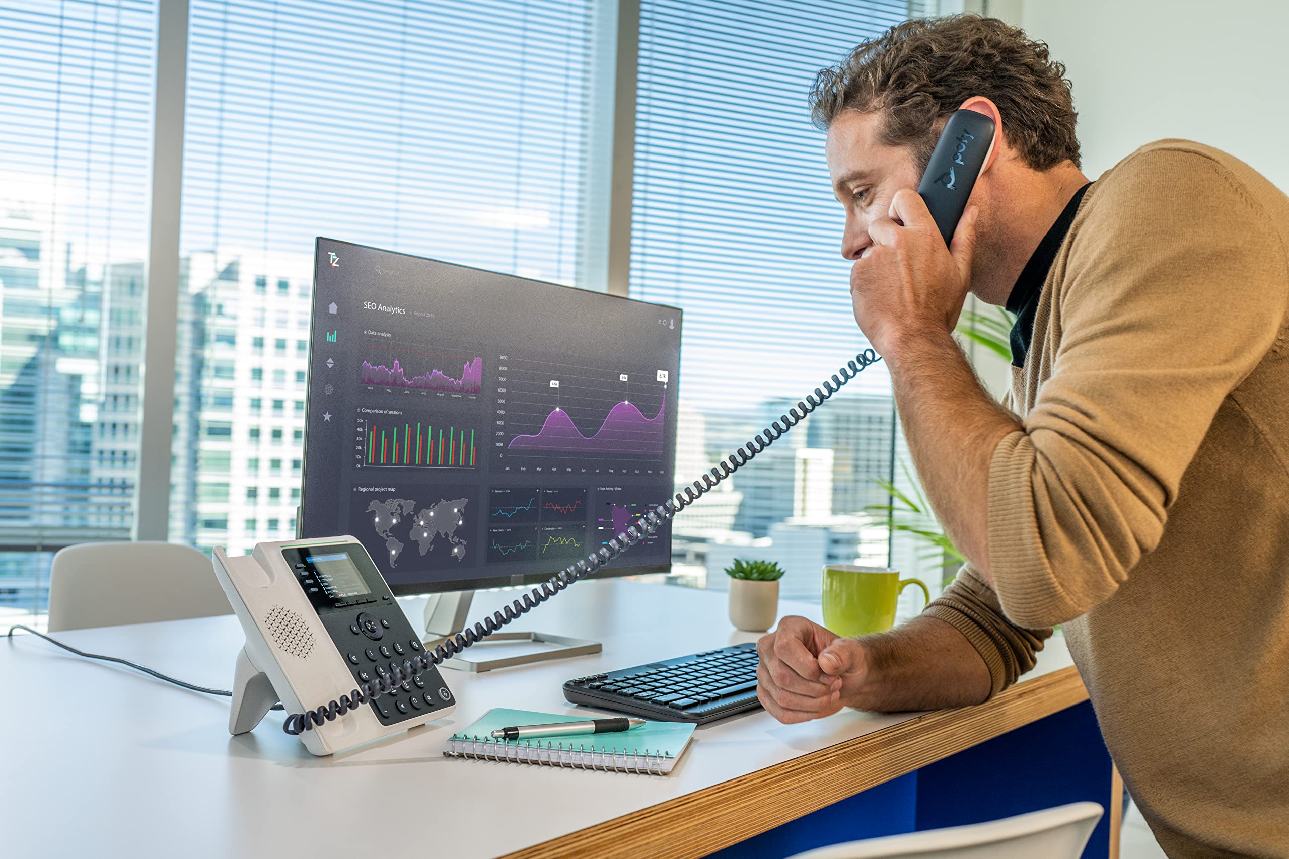 Plantronics Poly Edge E220 IP Desk Phone (Plantronics + Polycom)  Designed for use in Common Areas  4-Line Keys Supporting up to 16 Lines - Integrated Bluetooth for Mobile Phone and Headset Pairing