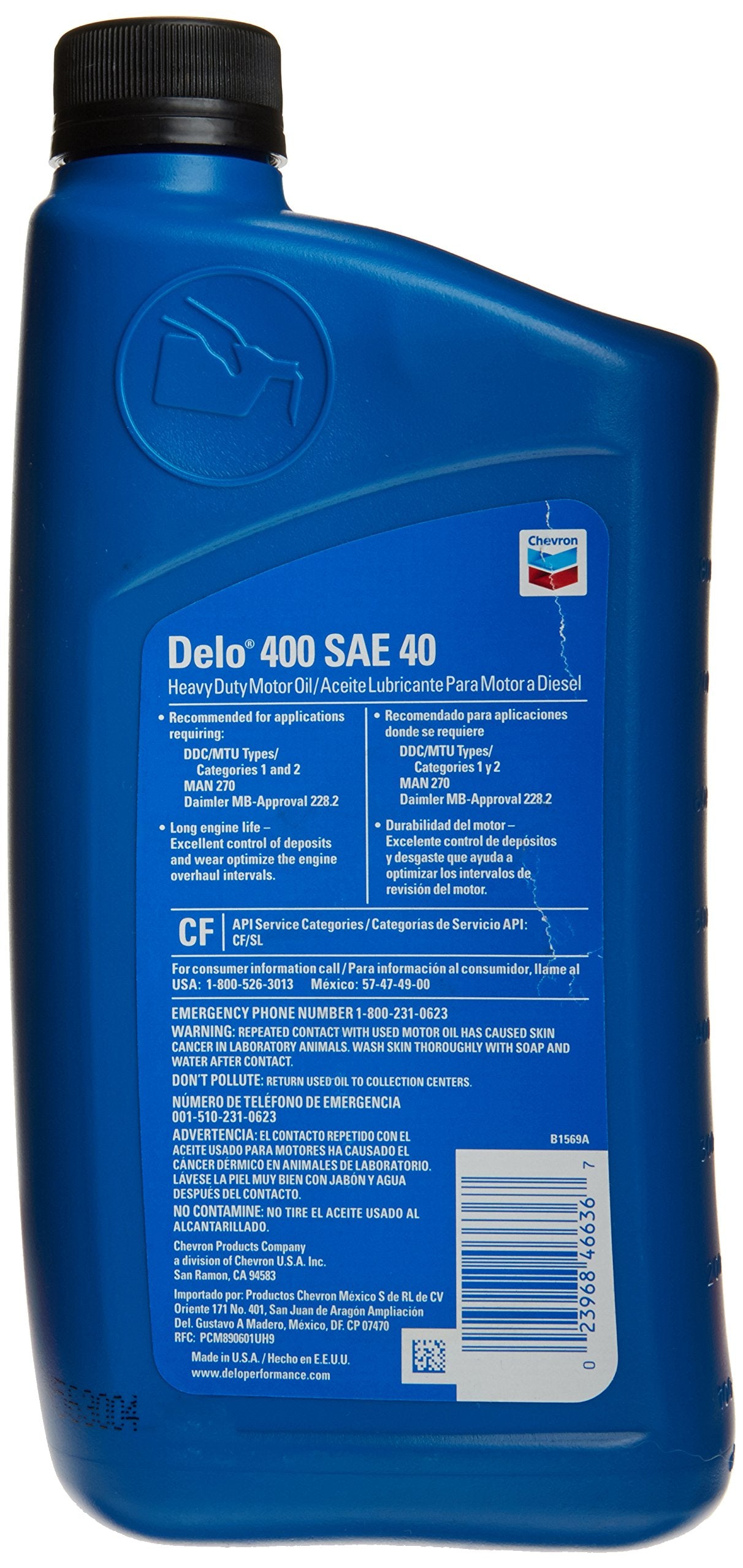 Chevron Delo SAE Heavy Duty Motor Oil 40W, 1 Quart, Pack of 1