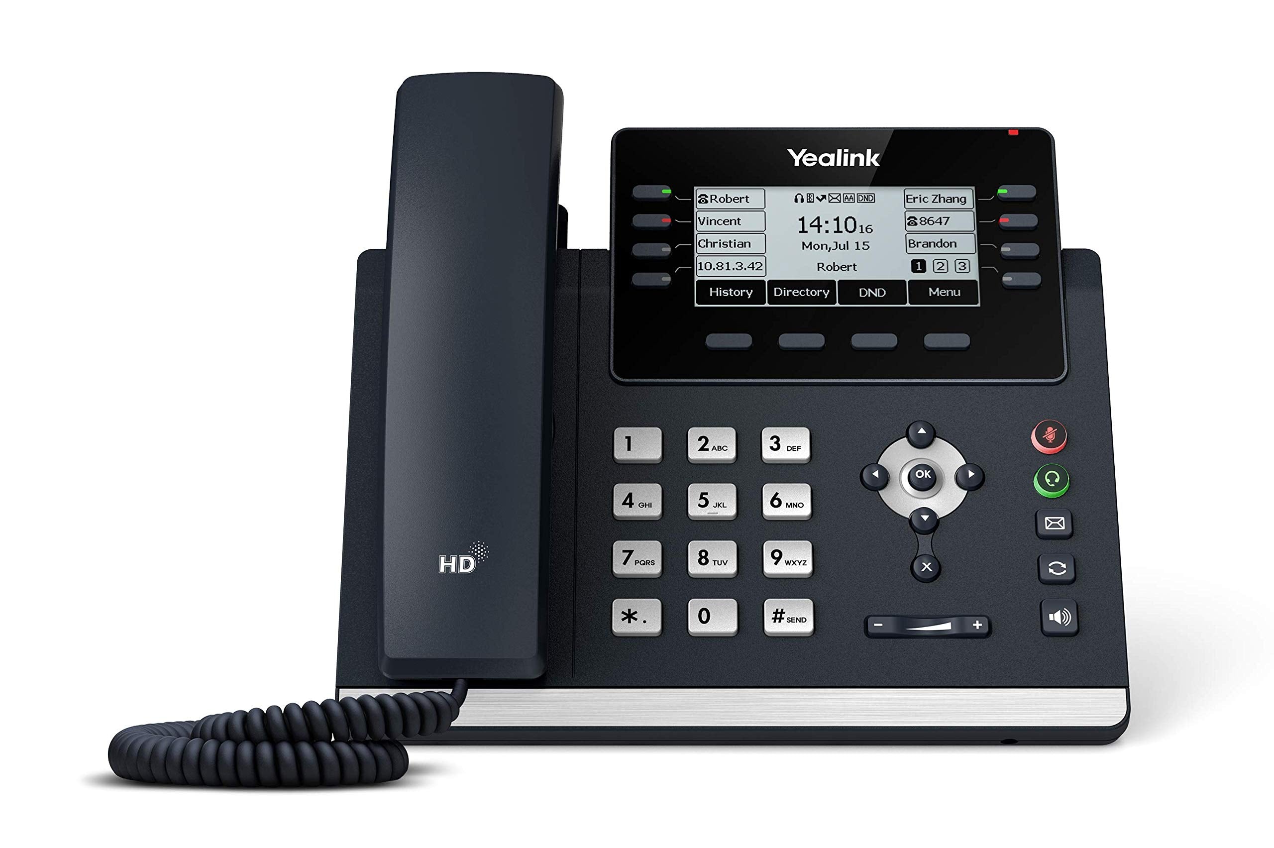 Yealink T43U IP Phone, Color Black, 12 VoIP Accounts. 3.7-Inch Graphical Display. Dual USB 2.0, Dual-Port Gigabit Ethernet, 802.3af PoE, Power Adapter Not Included (SIP-T43U)