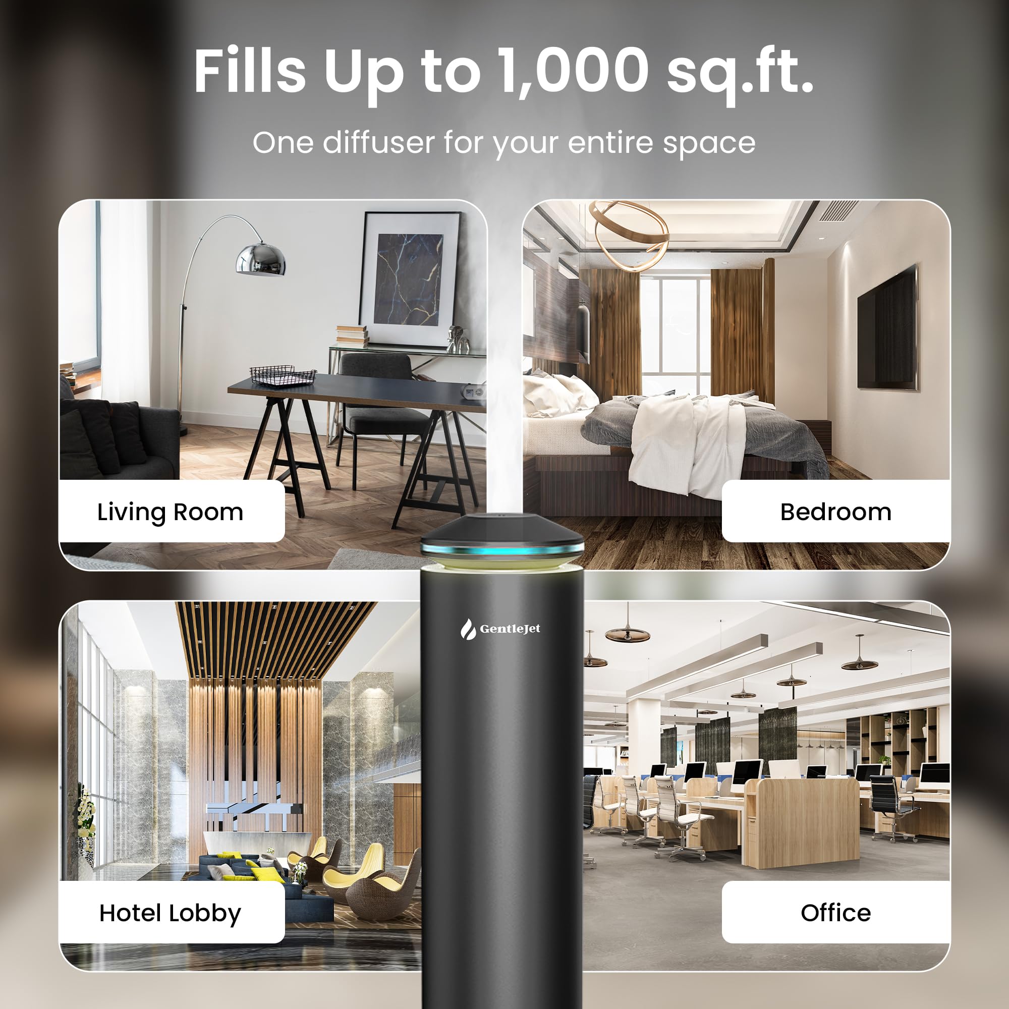 GentleJet MajesticMist Waterless Essential Oil Diffuser - Aluminum Aromatherapy Scent Diffusers for Home, Room & Hotel, Quiet Aroma Diffuser, Remote Control