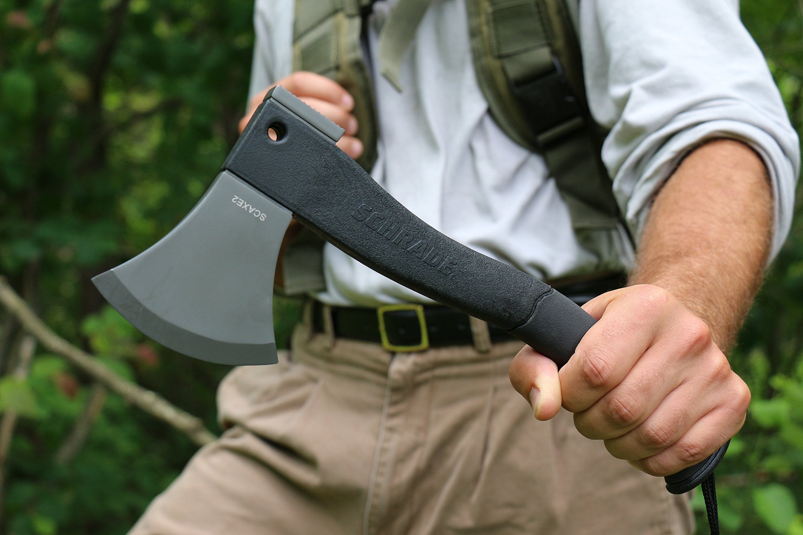 Schrade SCAXE2 11.8in Stainless Steel Small Axe with 3.8in Blade and Glass Fiber PA and TPR Rubber Handle for Outdoor Survival Camping and Everyday Tasks , Grey