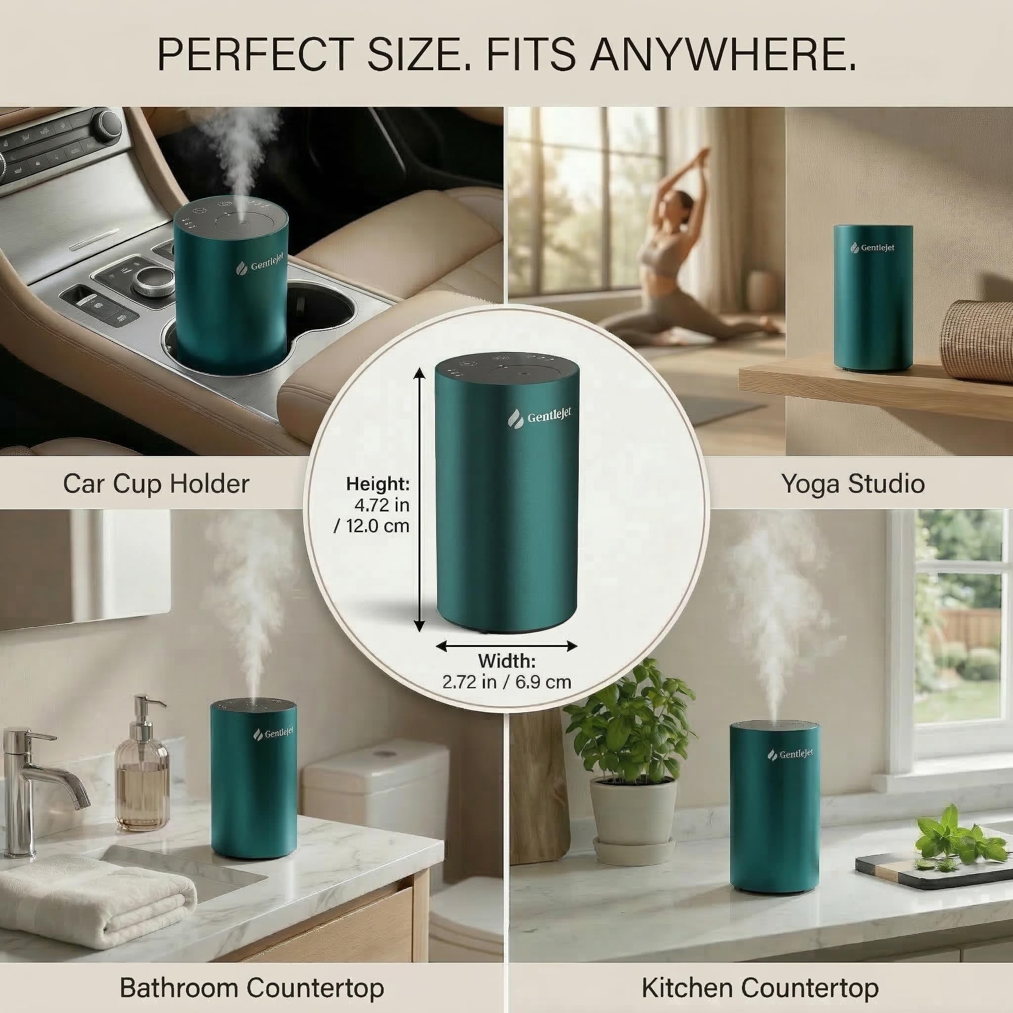 GentleJet LiteMist Waterless Nebulizing Essential Oil Diffuser – Cold Air Aromatherapy, USB-C Cordless 2000mAh Battery, Aluminum Portable for Home Office Car, 20ml