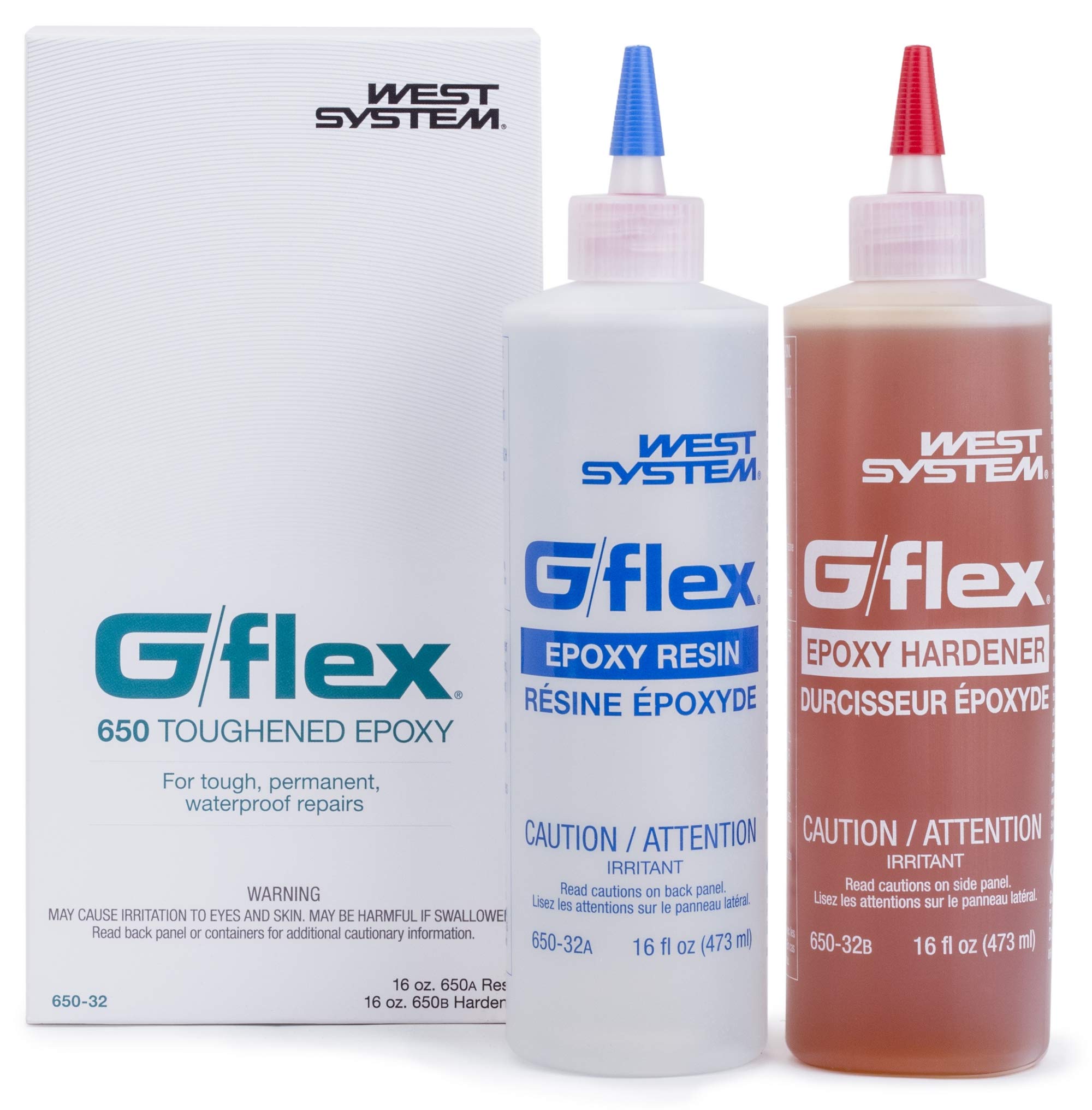 WEST SYSTEM G/Flex 650 Epoxy Resin and Hardener Kit | 16 oz. Bottles, Toughened Marine Epoxy for Fiberglass, Structural Repairs, and All Weather Use | Made in the USA