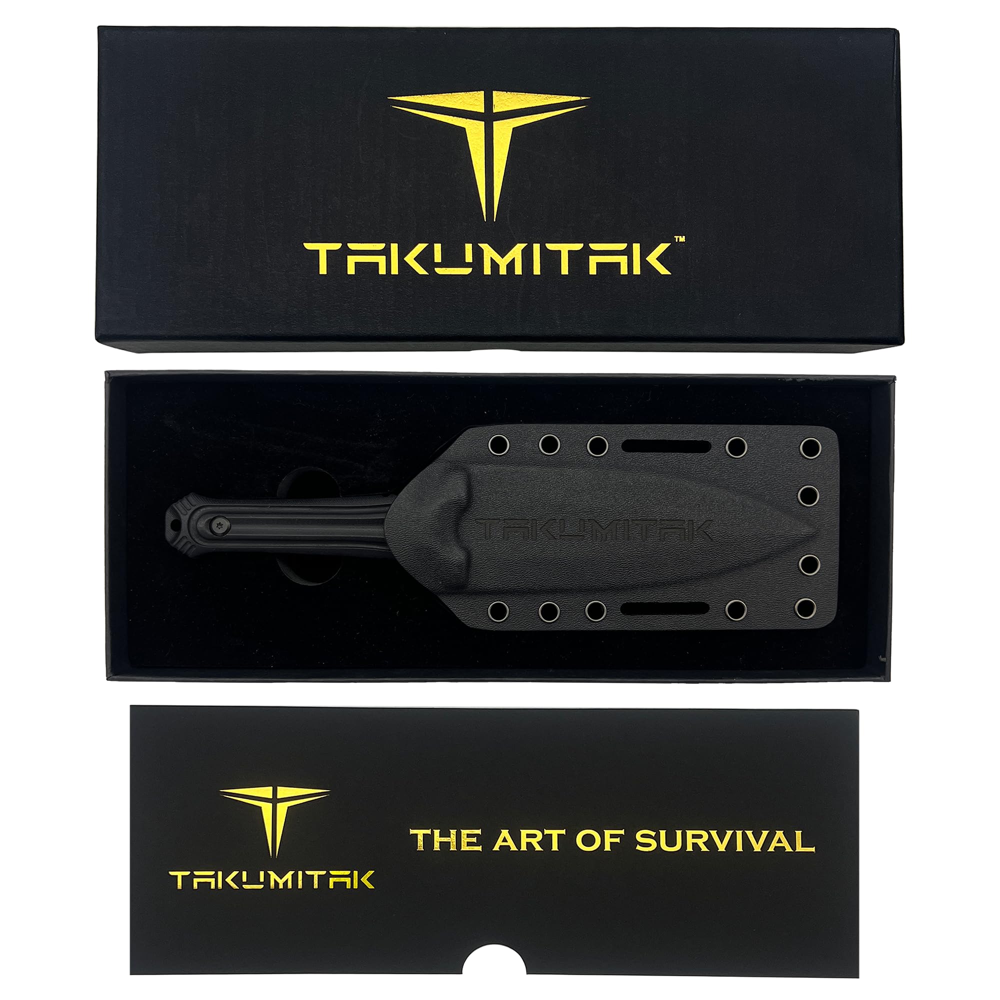 Fixed Blade Hunting Knife D2 Spear Point Blade G10 Handle with Kydex Sheath & Molle Clip for Camping, Hiking and Outdoor Use - TKF203BK Black