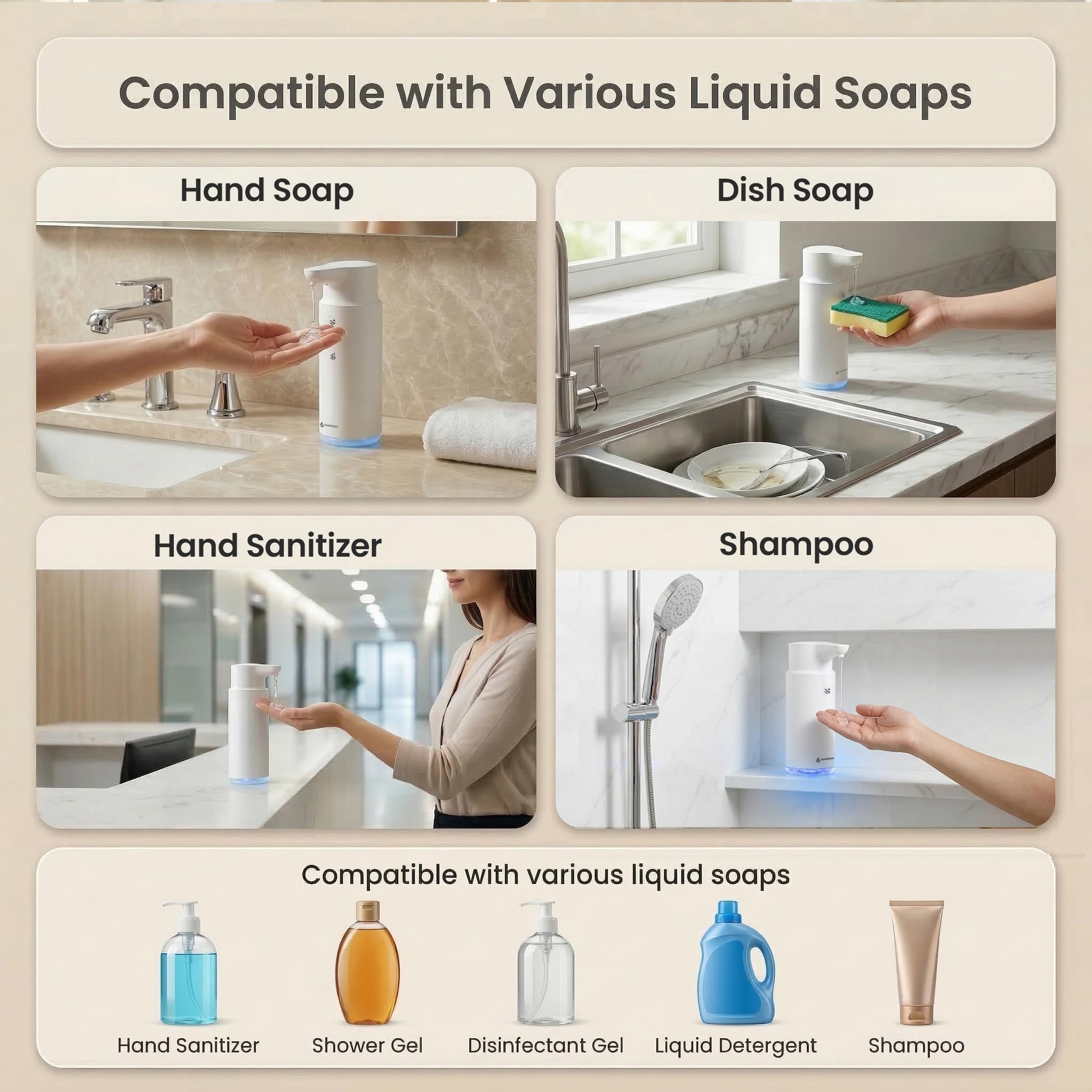 GentleJet CrystalJet Automatic Liquid Soap Dispenser – Touchless Sensor, USB-C Rechargeable, 304 Stainless Steel, IPX5 Waterproof for Bathroom Kitchen Sink, 10 fl oz / 300 ml