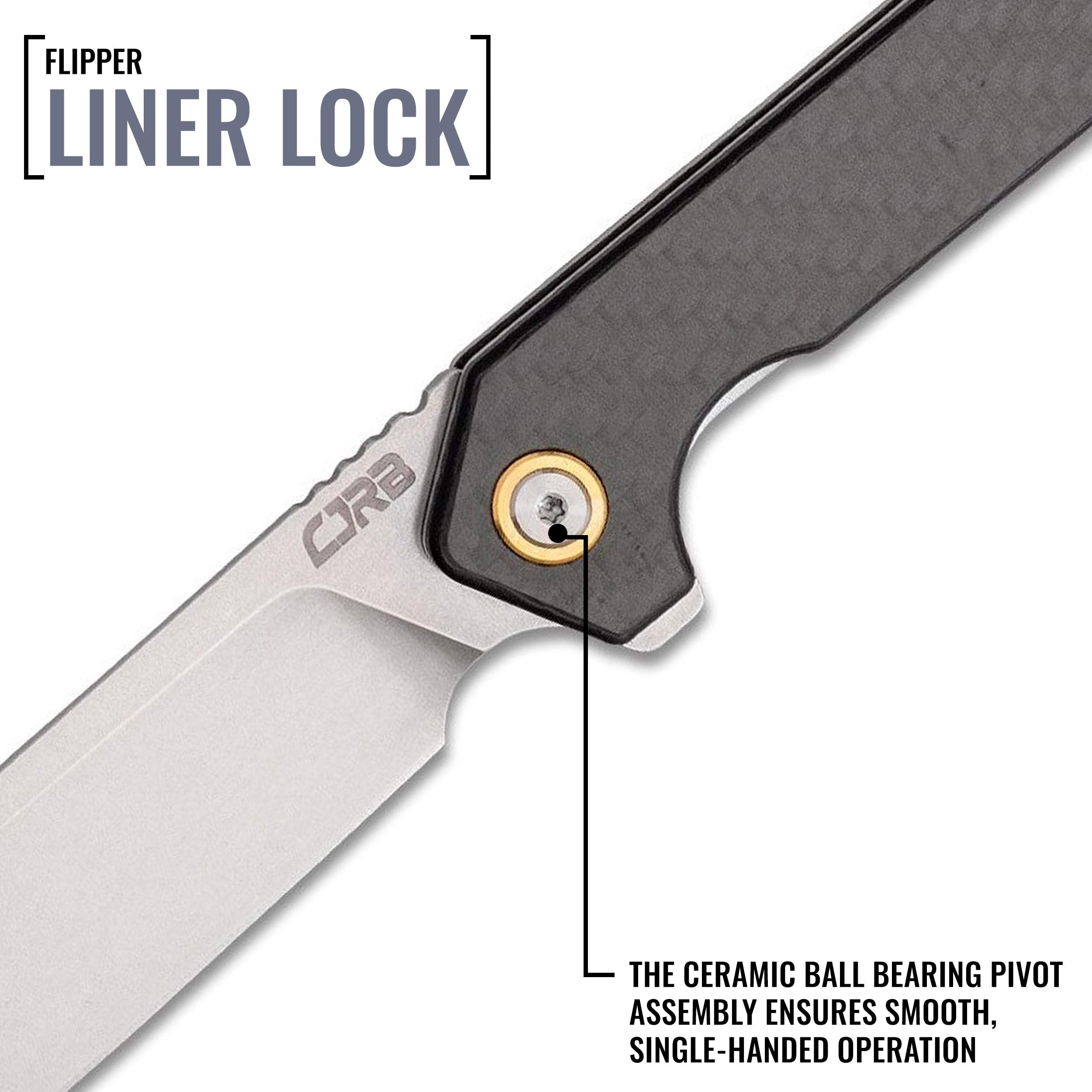 CJRB Rampart Folding Pocket Knife with Clip, Liner Lock, 3.5 Inch Drop Point Blade, Carbon Fiber Handle