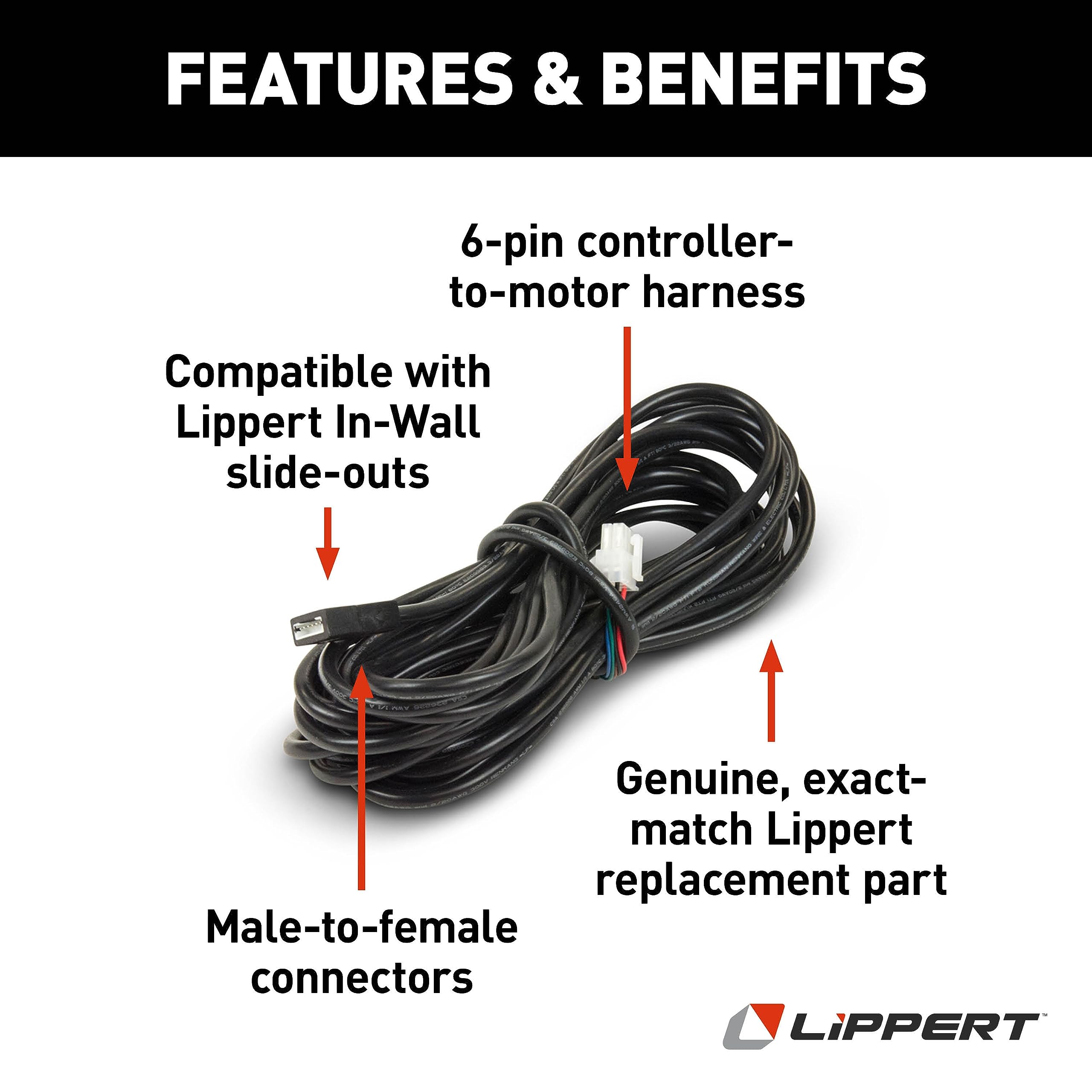Lippert Replacement 35' Male-to-Female 6-Pin Controller-to-Motor Harness for In-Wall RV Slide-Out Systems, Exact-Match Connectors, Fits 5th Wheel RVs, Travel Trailers, Motorhomes - 238992