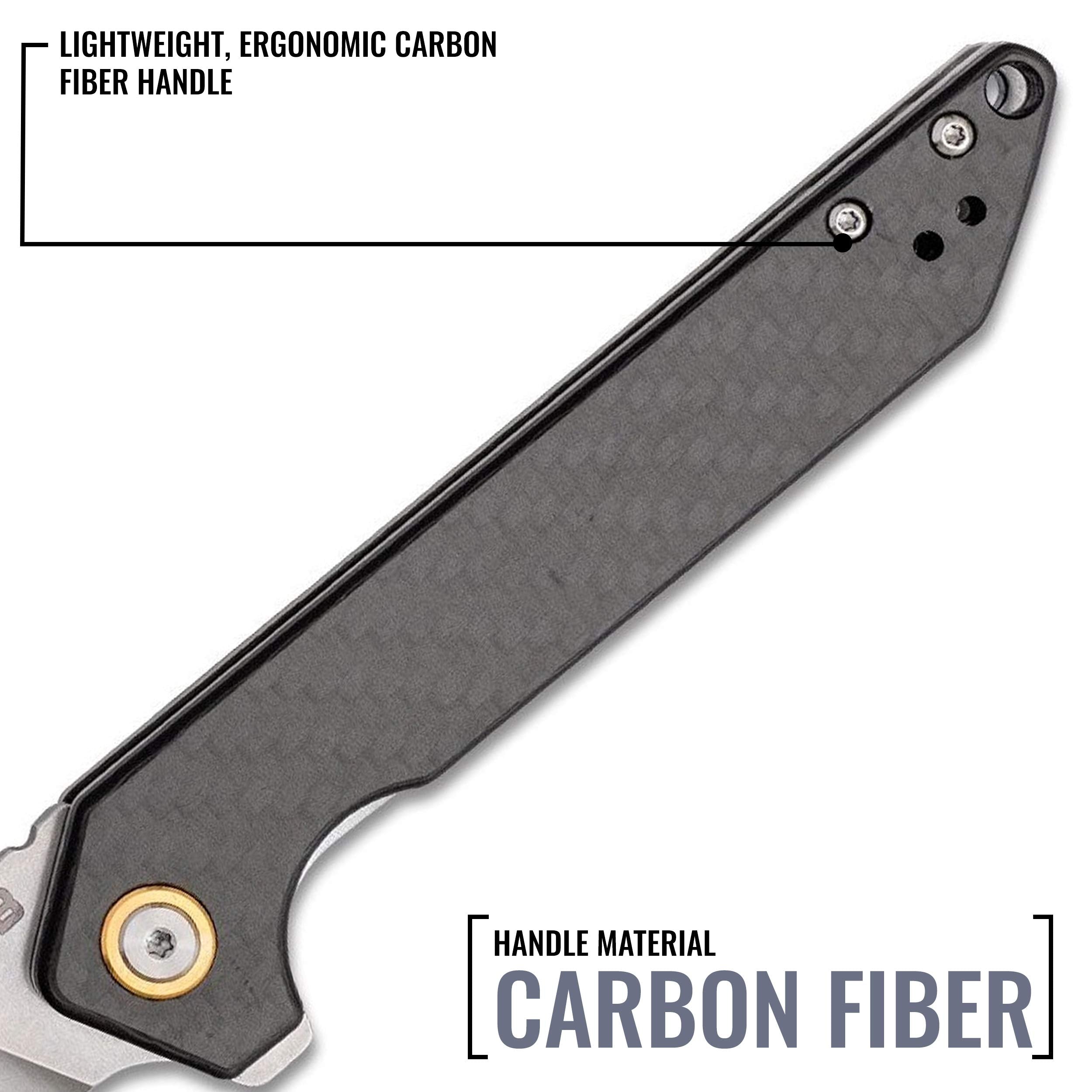 CJRB Rampart Folding Pocket Knife with Clip, Liner Lock, 3.5 Inch Drop Point Blade, Carbon Fiber Handle
