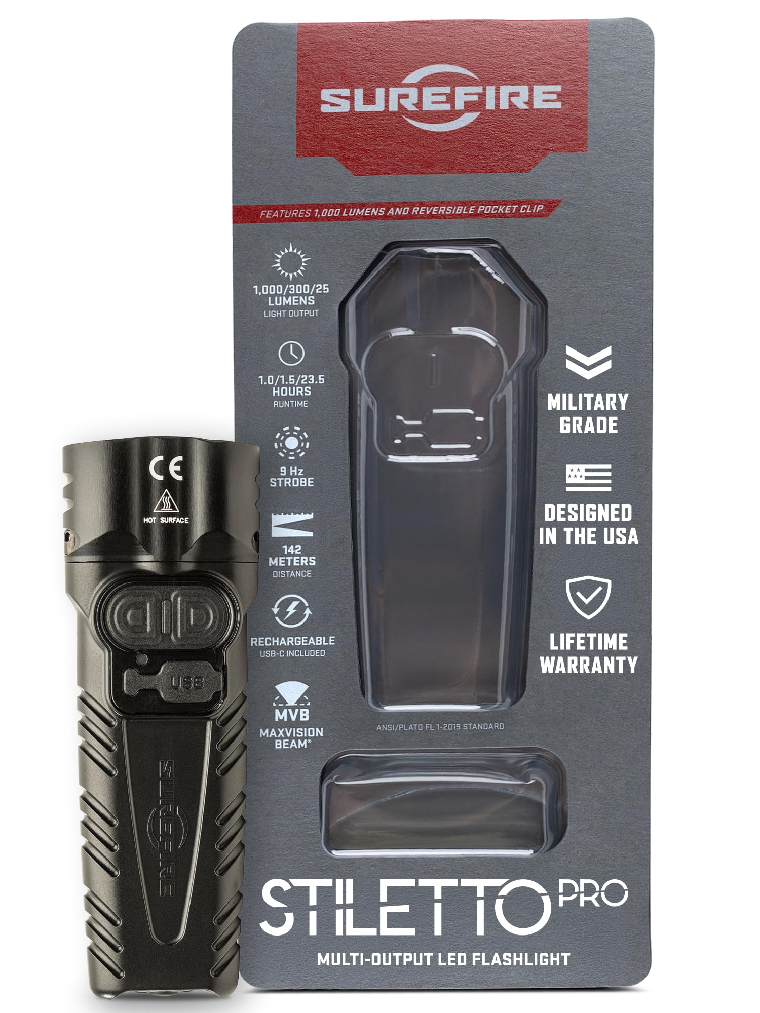 SureFire LED Flashlight - Stiletto Pro 1,000 Lumens 5,100 Candela - Black